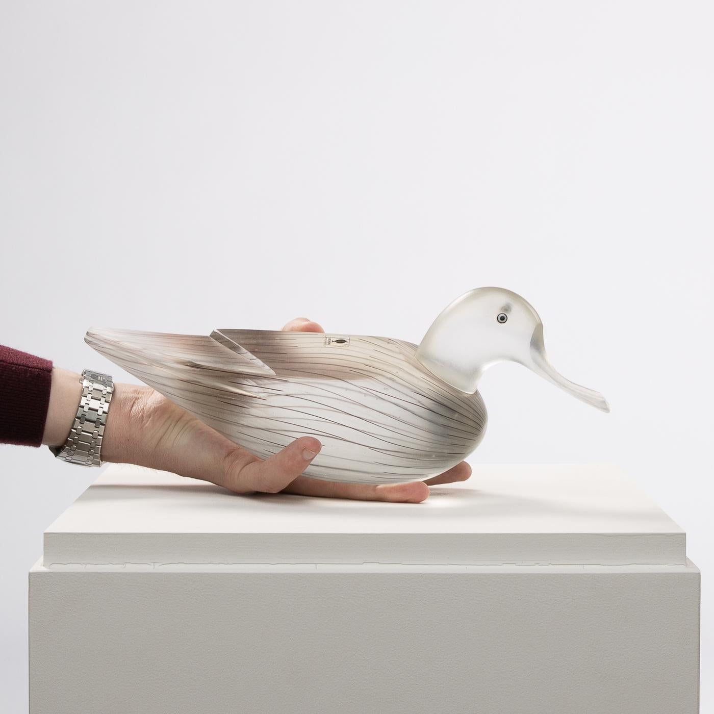 Carved Anatra sculpture by Toni Zuccheri, figure of a female duck, Venini ( ITALY)