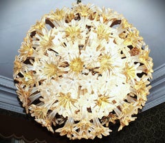 Toni Zuccheri for Venini, chandelier “Esprit” clear and amber Murano Glass 100cm