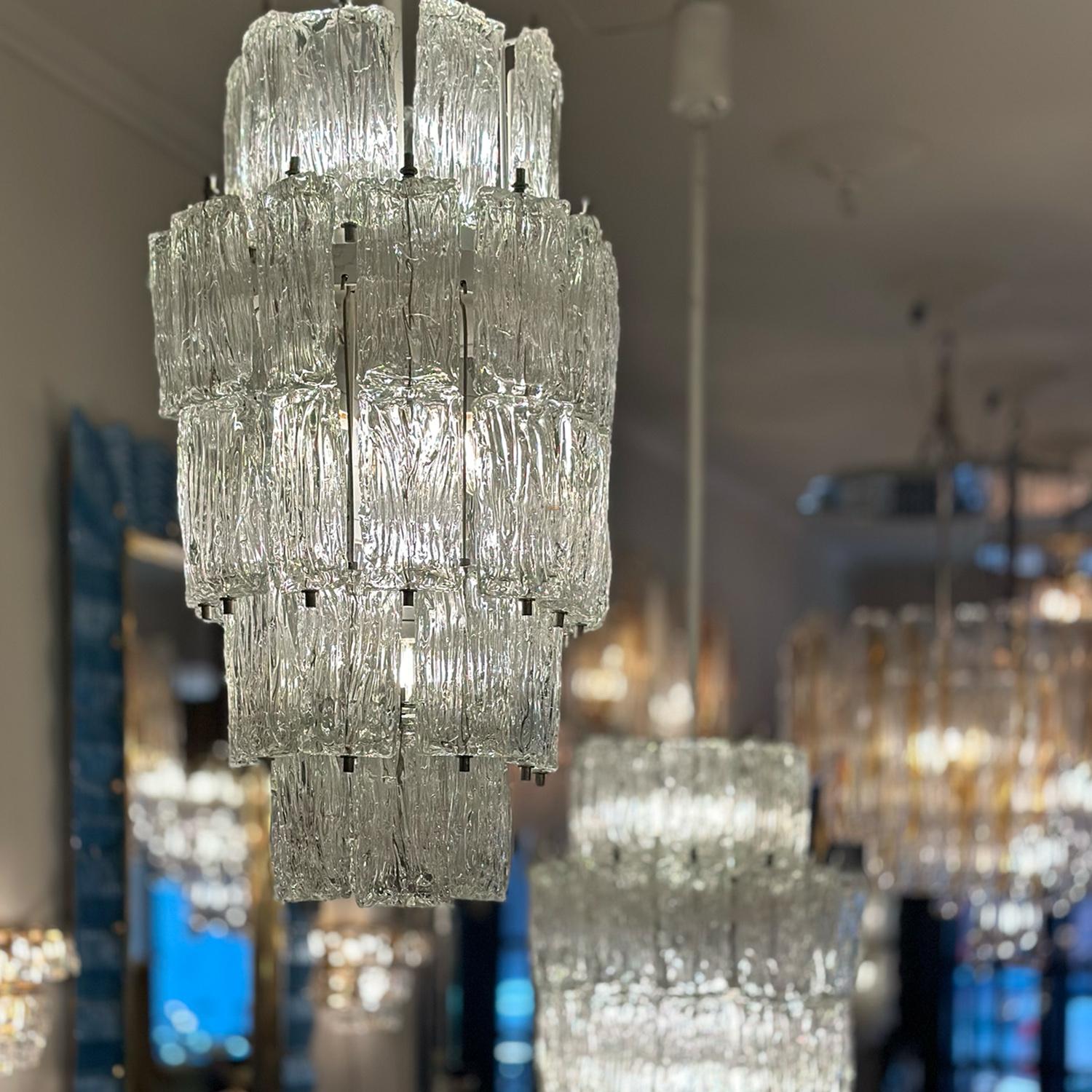 Murano Glass Toni Zuccheri for Venini Murano Corteccia Glass Chandelier 1960s. For Sale