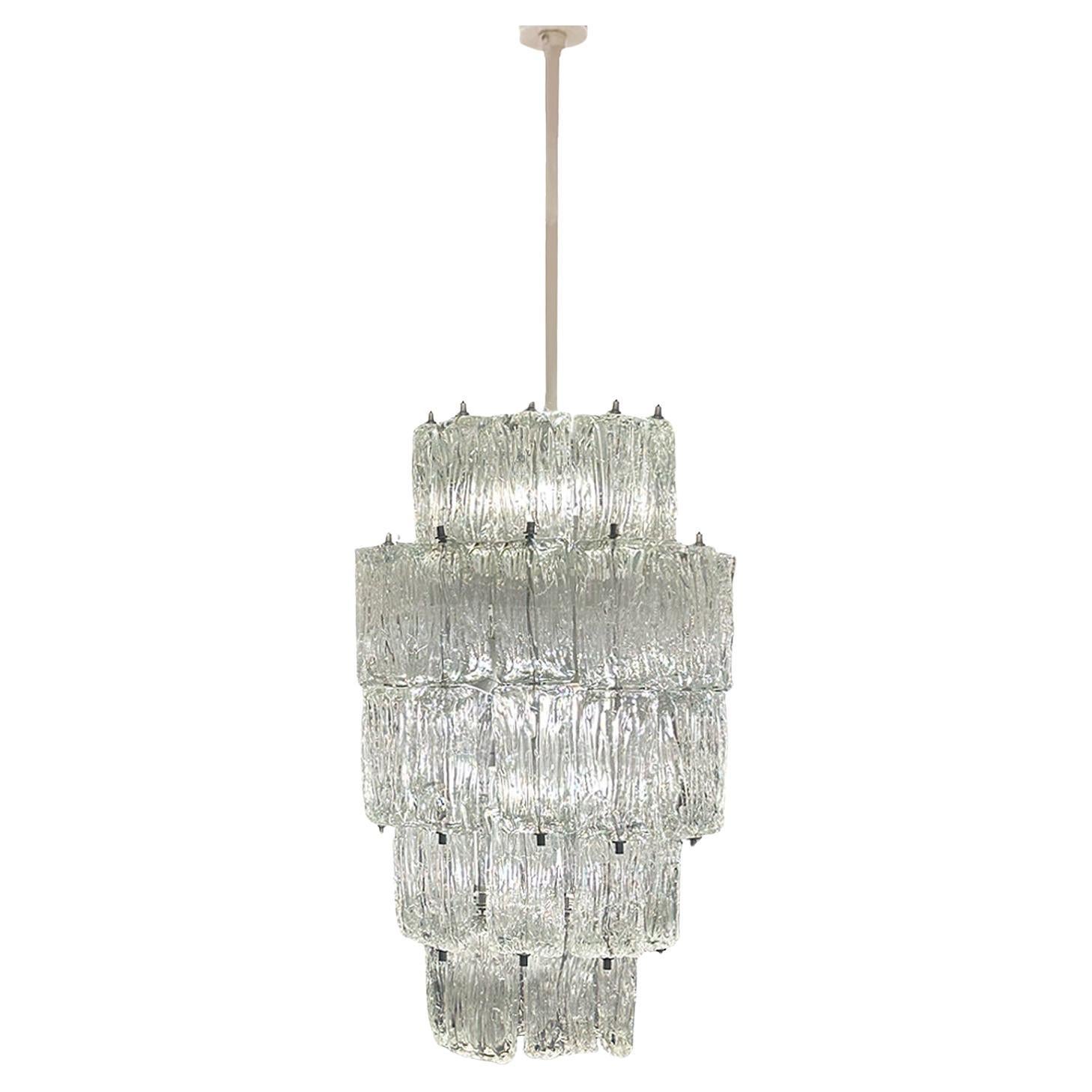 Toni Zuccheri for Venini Murano Corteccia Glass Chandelier 1960s.
