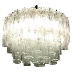 TONI ZUCCHERI. Glass and brass chandelier, “CORTECCIA” series Venini, 1950s.