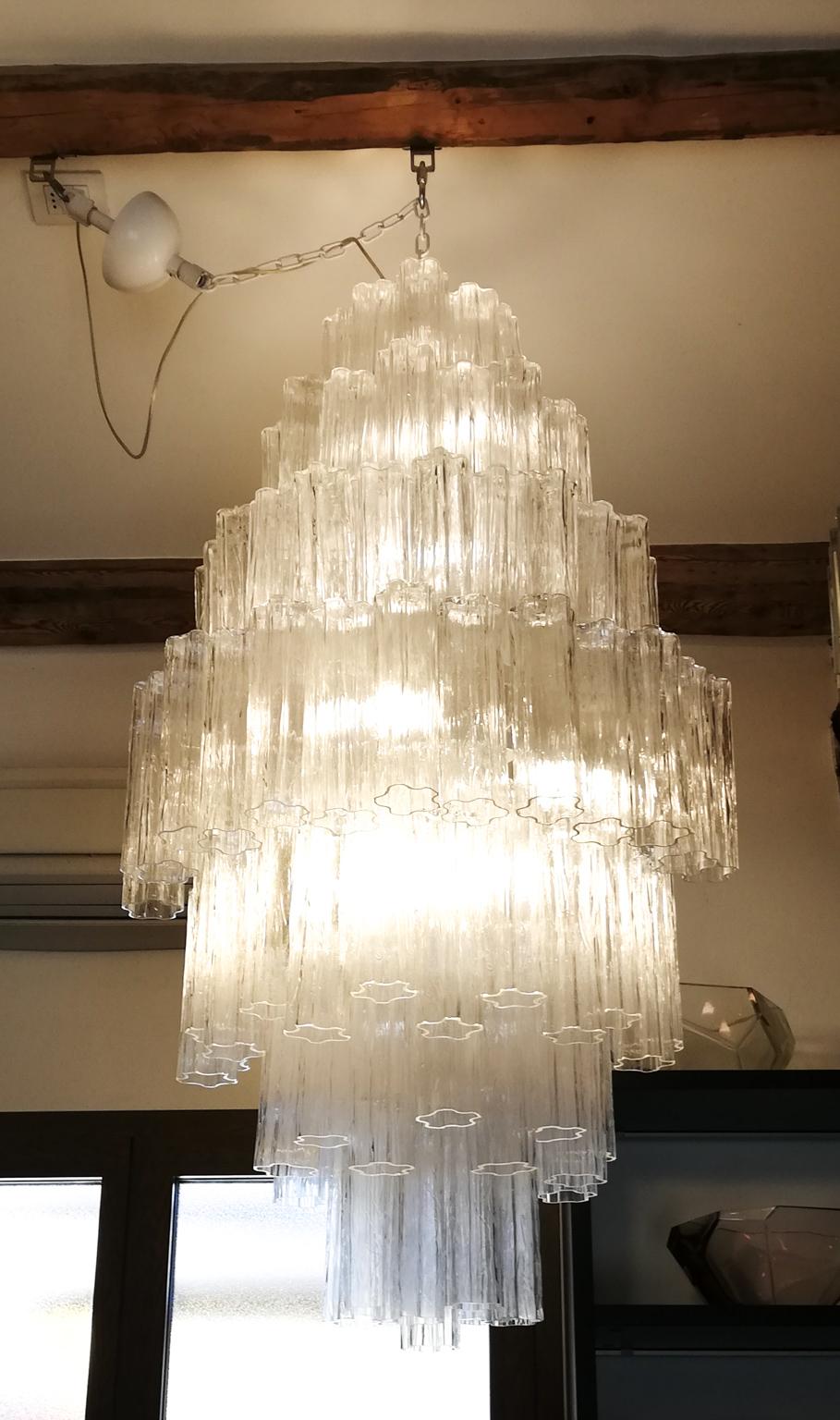 Toni Zuccheri Mid-Century Modern Crystal Murano Glass Chandelier für Venini 1980 im Angebot 10