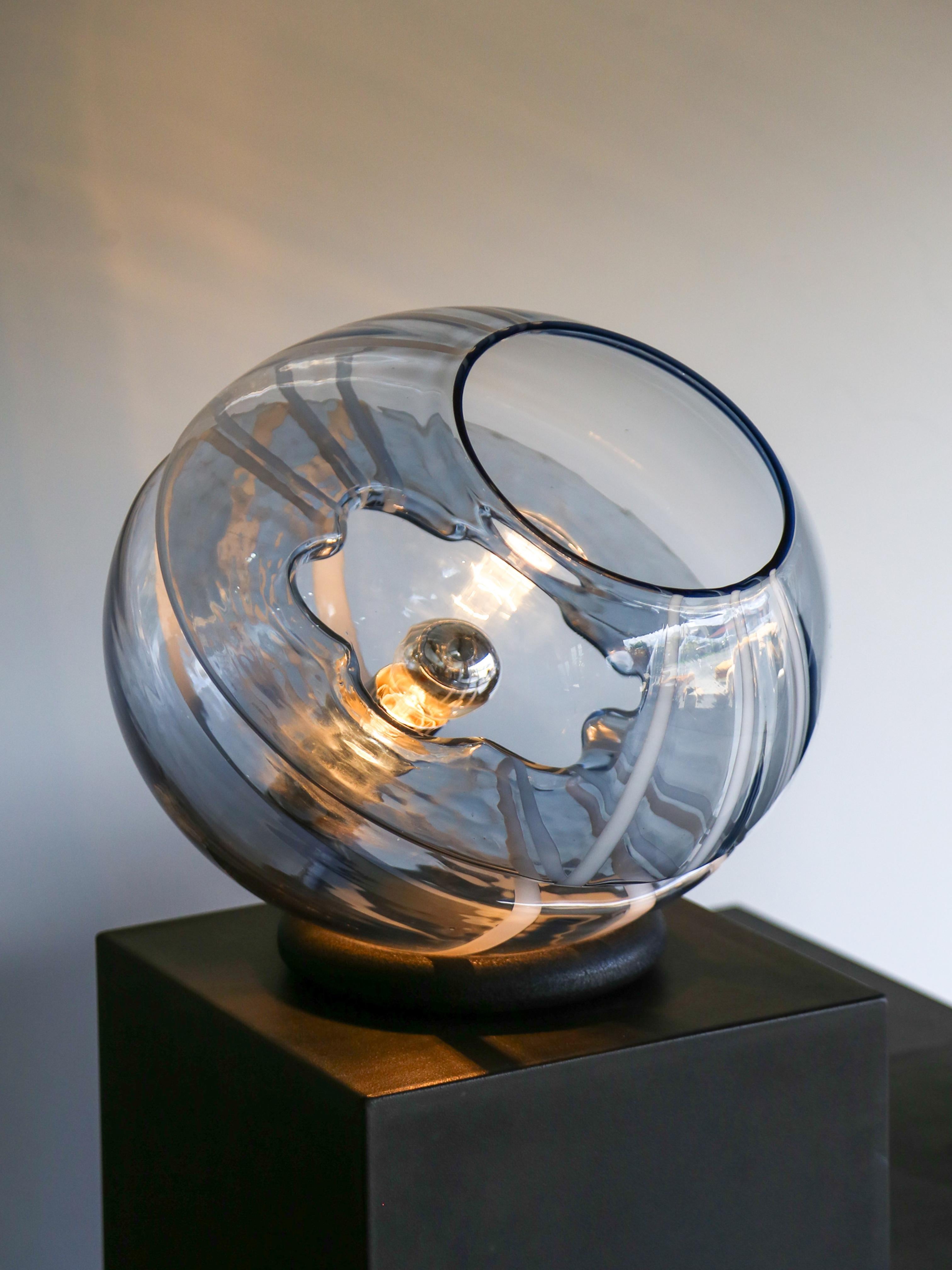 Italian Toni Zuccheri Round Murano Glass Table Lamp with White Lines