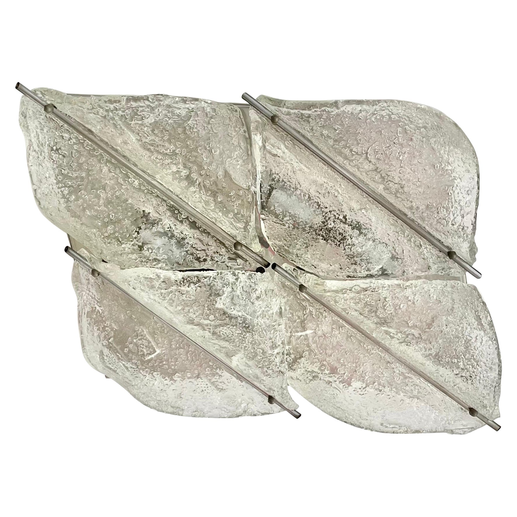 Toni Zucherri by Mazzega Flush Mount ice frost Glass Murano , Italie, 1970