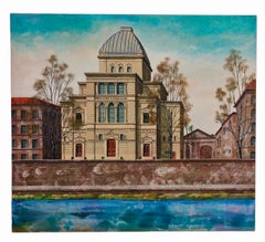 Large Oil Painting Italian Synagogue Rome Antonio Caputo Architecture Judaica
