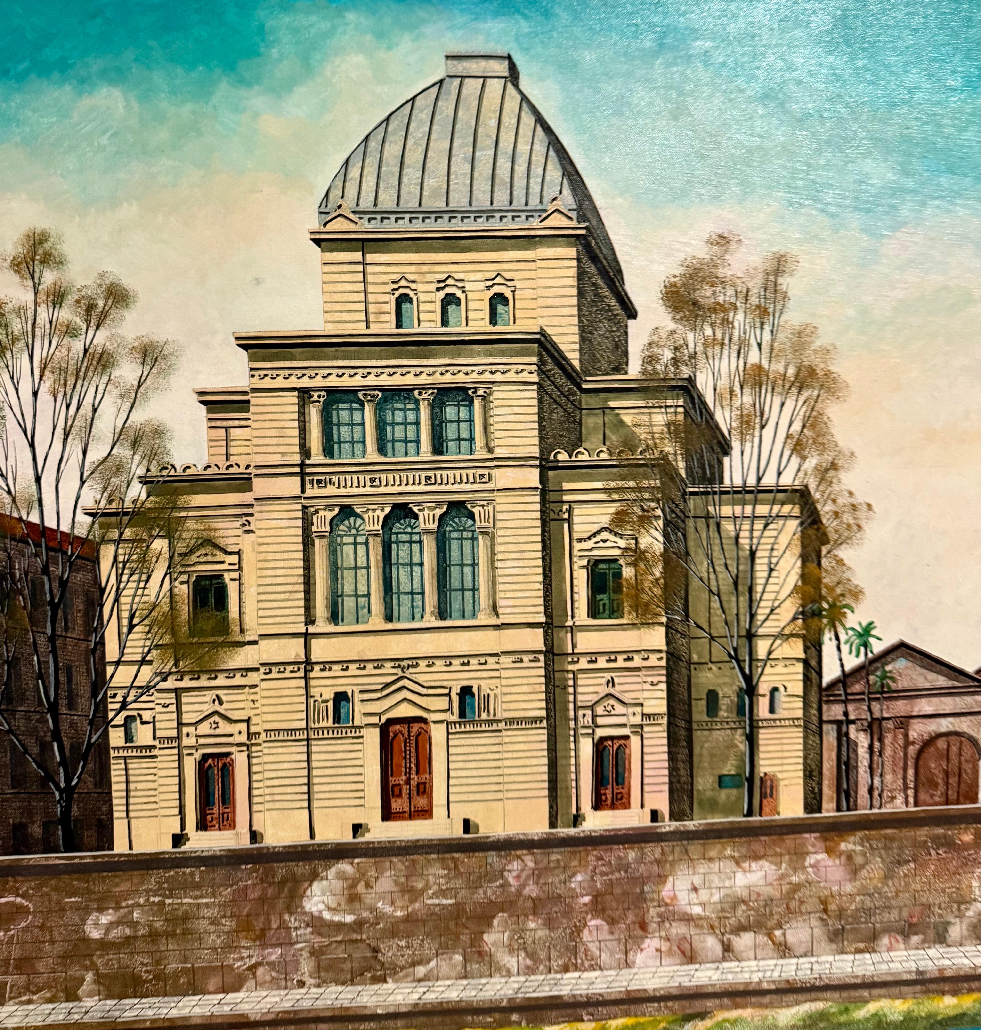 Large Oil Painting Italian Synagogue Rome Antonio Caputo Architecture Judaica For Sale 2
