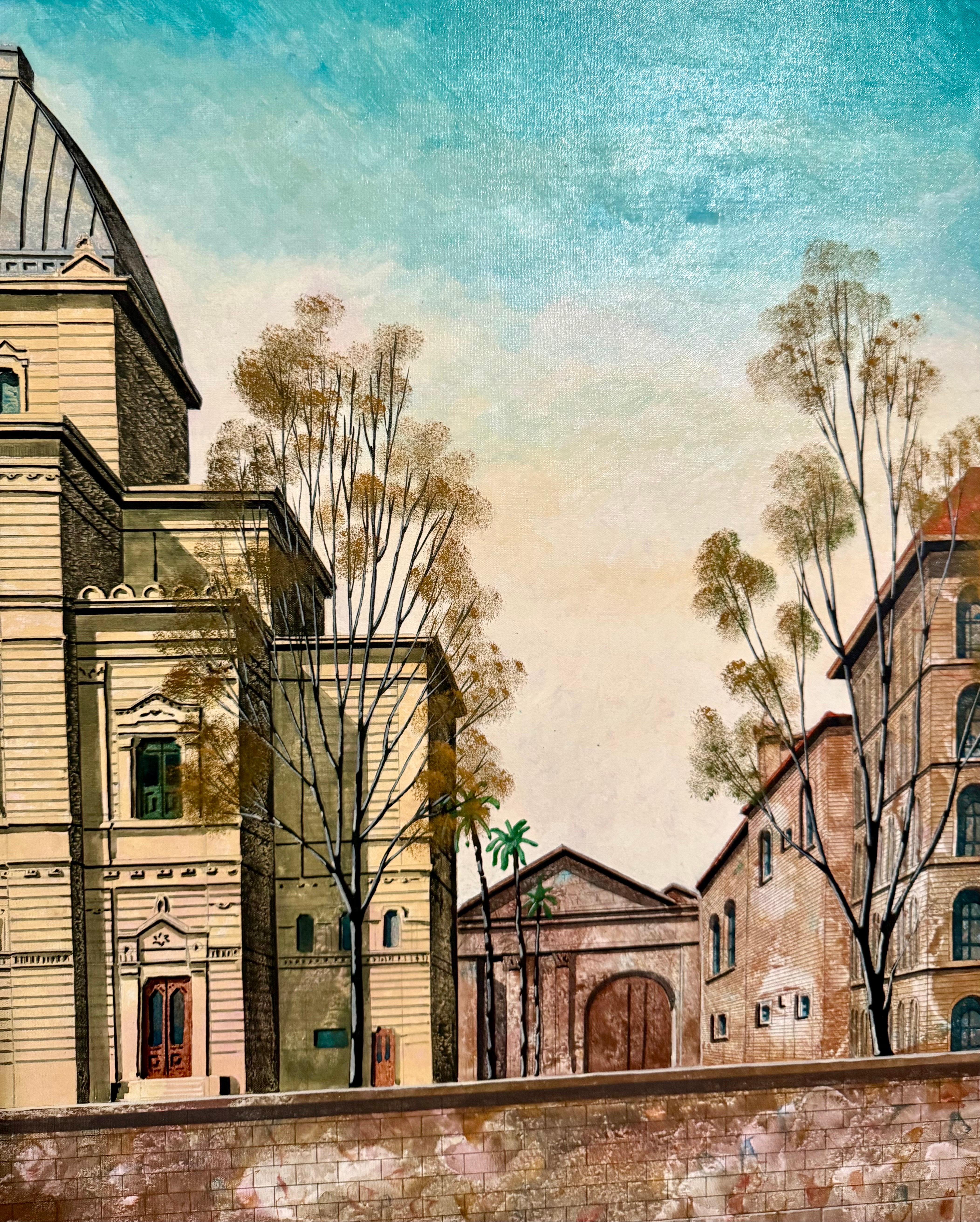 Large Oil Painting Italian Synagogue Rome Antonio Caputo Architecture Judaica For Sale 3