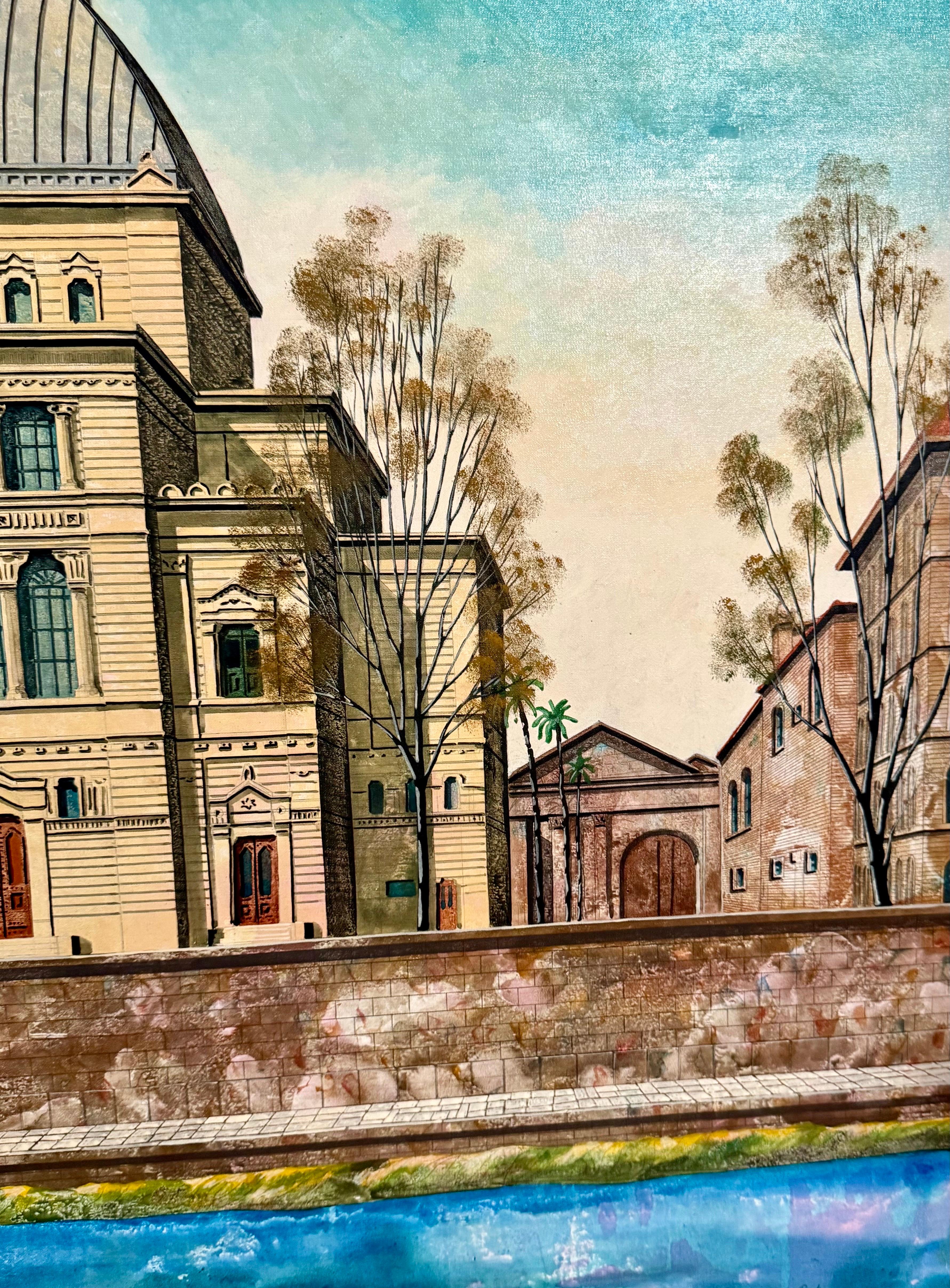 Large Oil Painting Italian Synagogue Rome Antonio Caputo Architecture Judaica For Sale 4