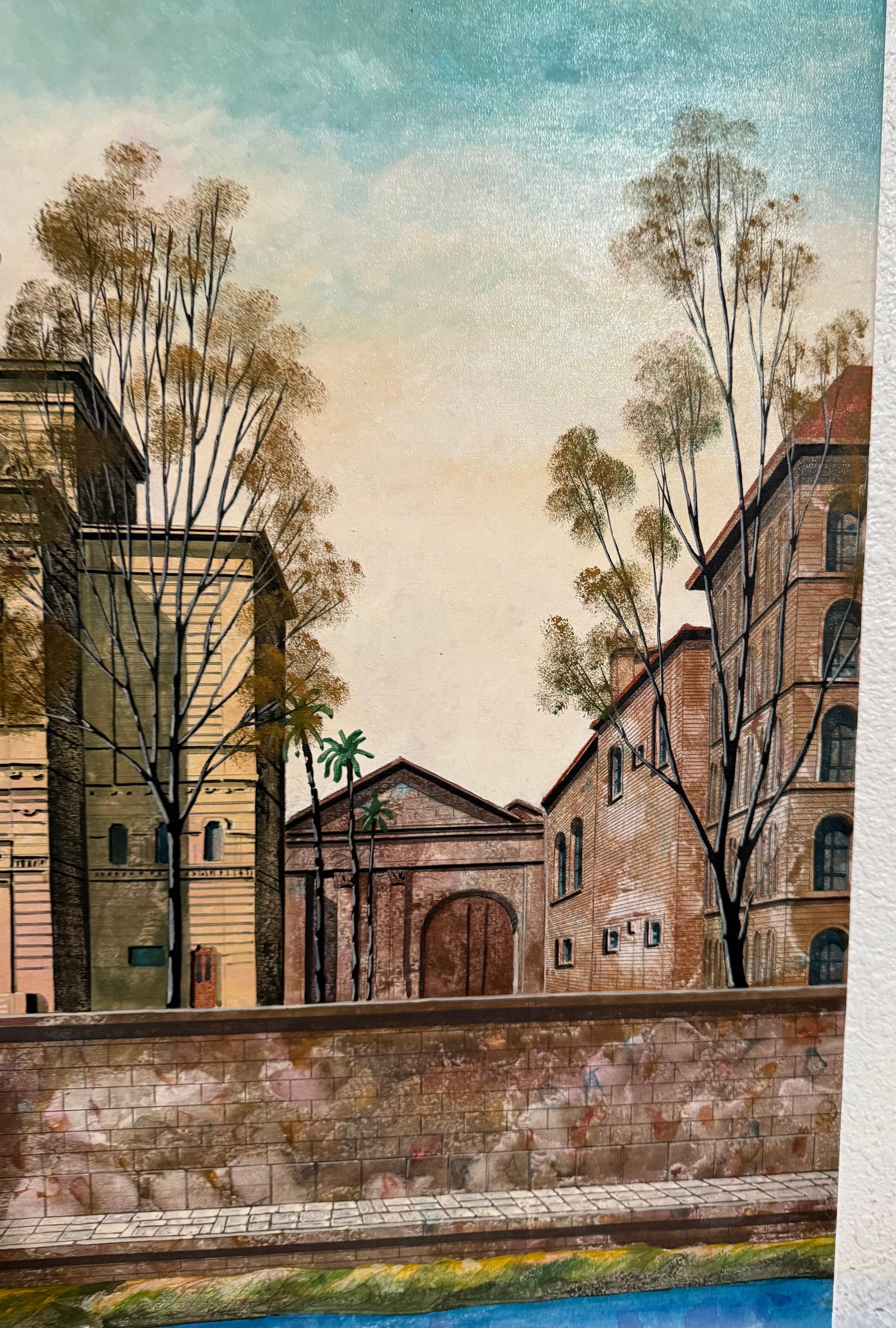 Large Oil Painting Italian Synagogue Rome Antonio Caputo Architecture Judaica For Sale 5