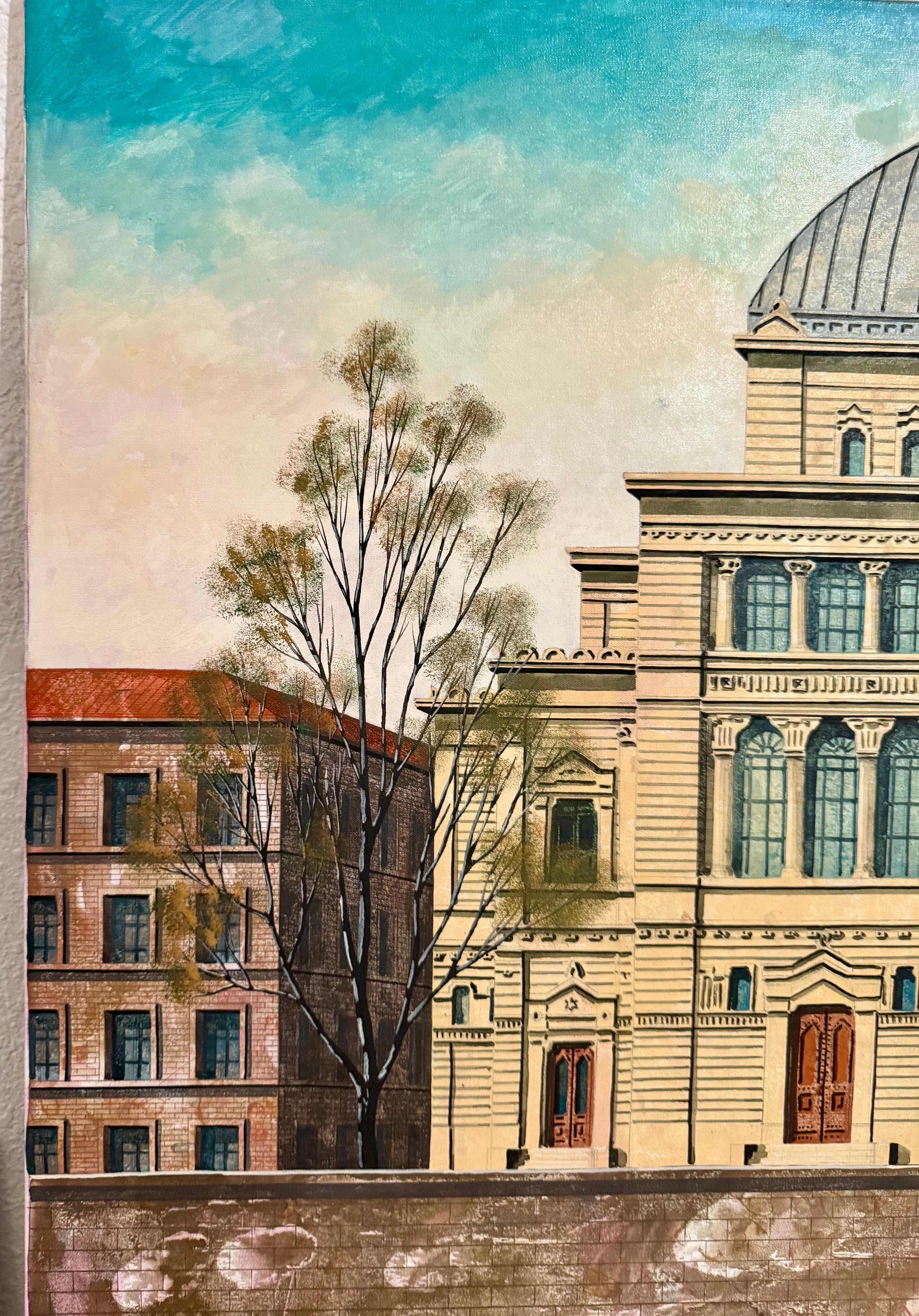 Large Oil Painting Italian Synagogue Rome Antonio Caputo Architecture Judaica For Sale 6