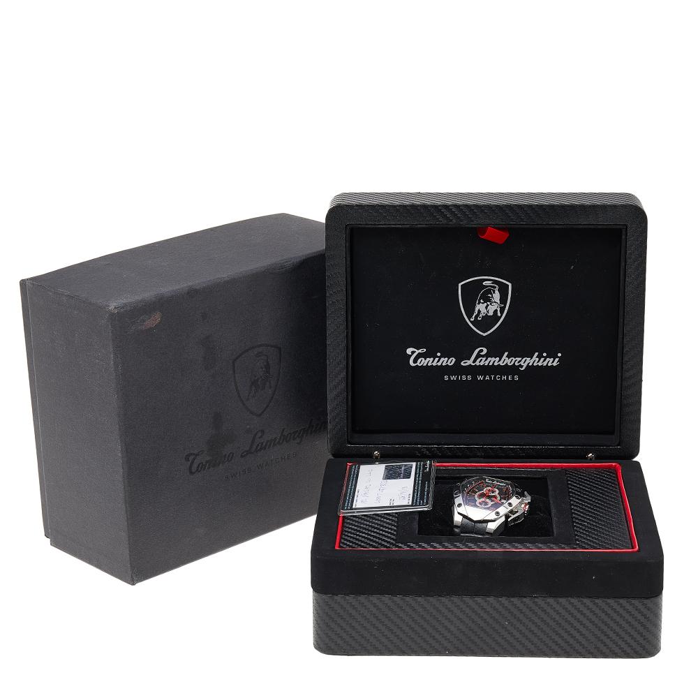 Tonino Lamborghini Black Stainless Steel Leather GT302SP Men's Wristwatch 42 mm 1