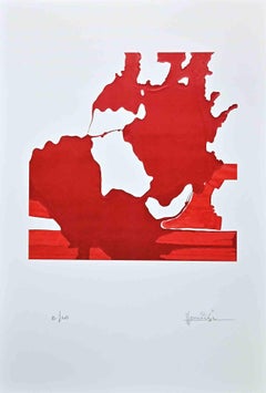 Composition en rouge - Écran de soie de Tonino Maurizi - 1970