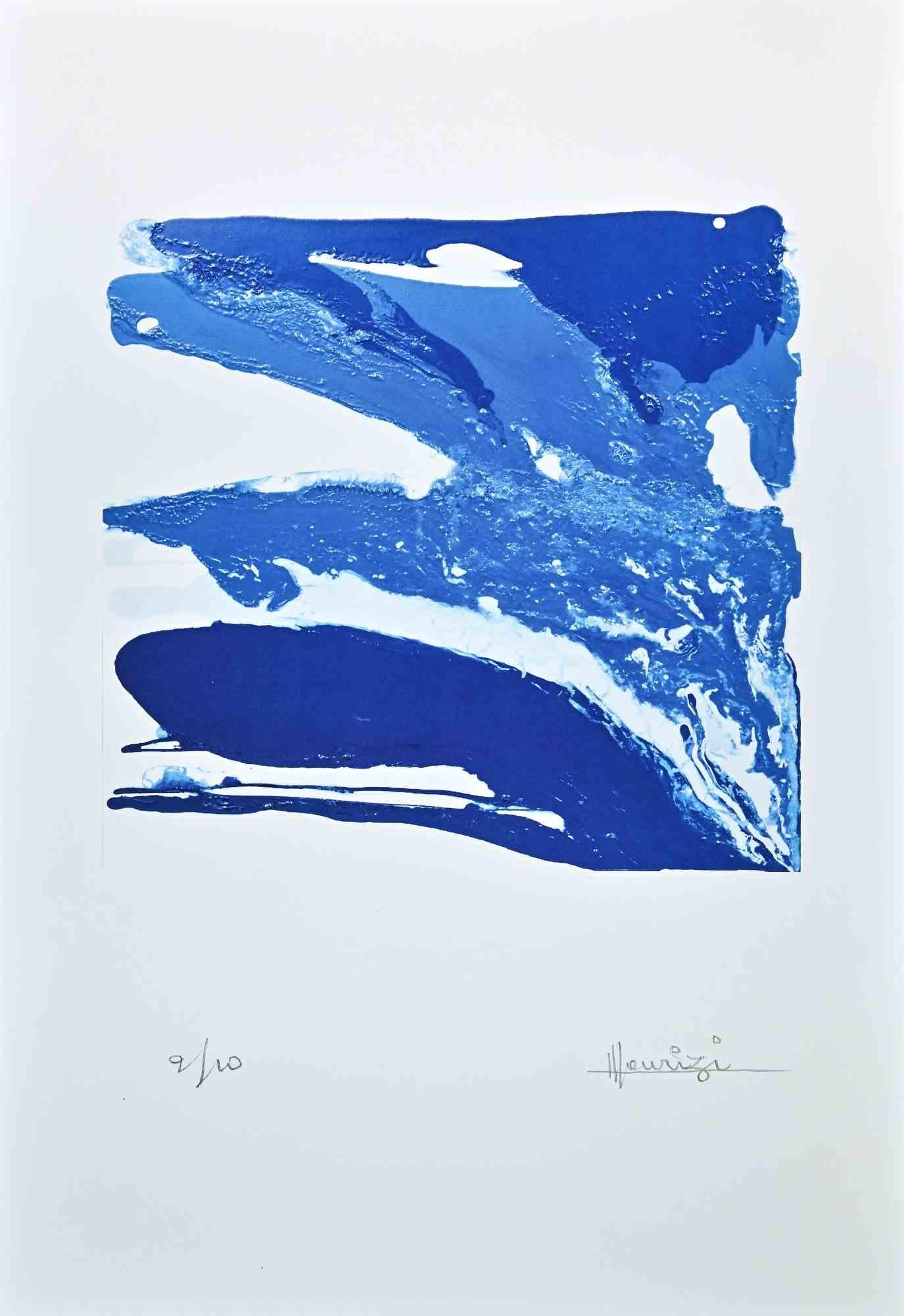 Expression en bleu -  Sérigraphie en soie de Tonino Maurizi - 1970