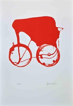 Vintage Red Chariot -  Original Silkscreen by Tonino Maurizi - 1970s