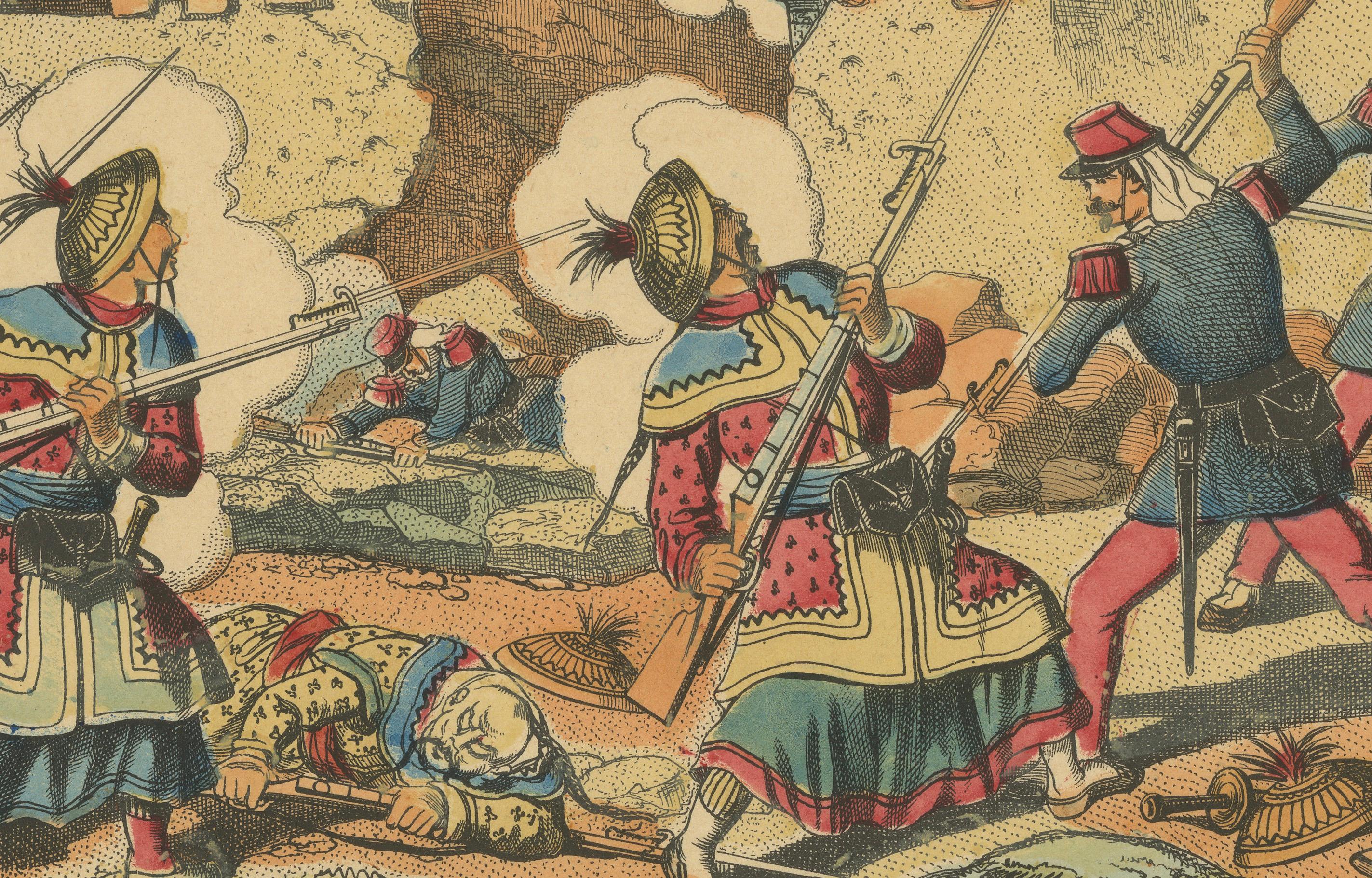 Tonkin War Battle Scene, Défense de Tuyen-Quan, Épinal Print, 1885