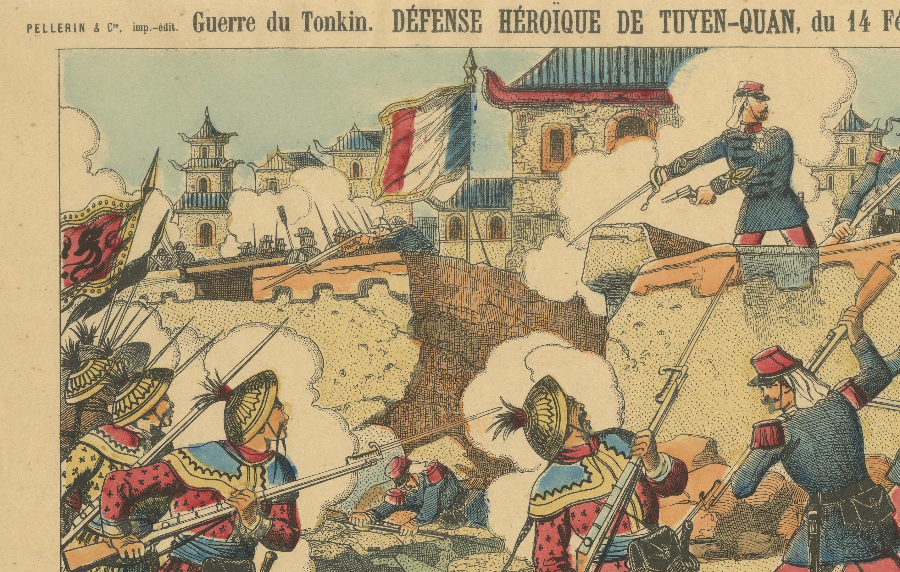 Tonkin War Battle Scene, Défense de Tuyen-Quan, Épinal Print, 1885
