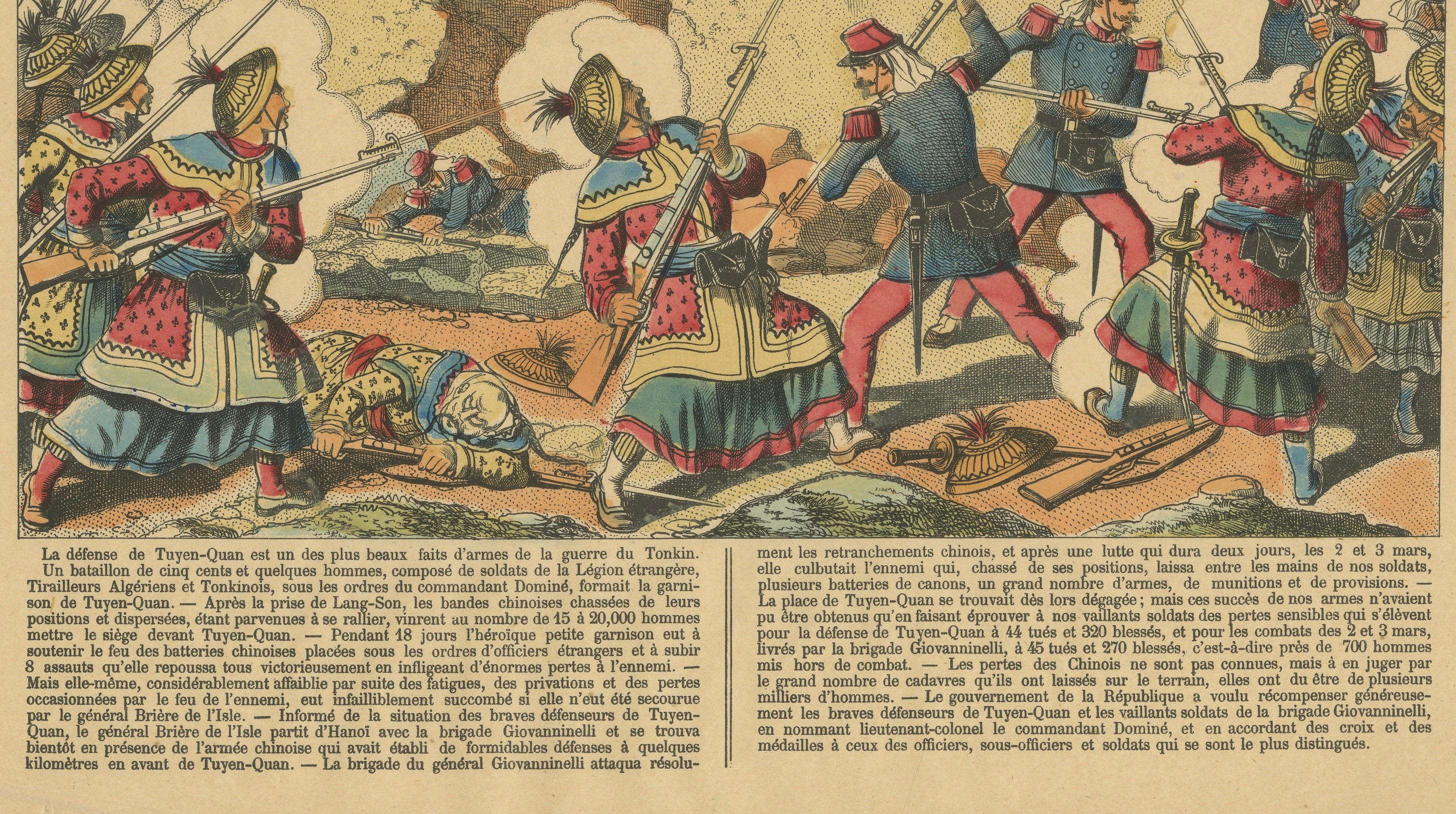Tonkin War Battle Scene, Défense de Tuyen-Quan, Épinal Print, 1885