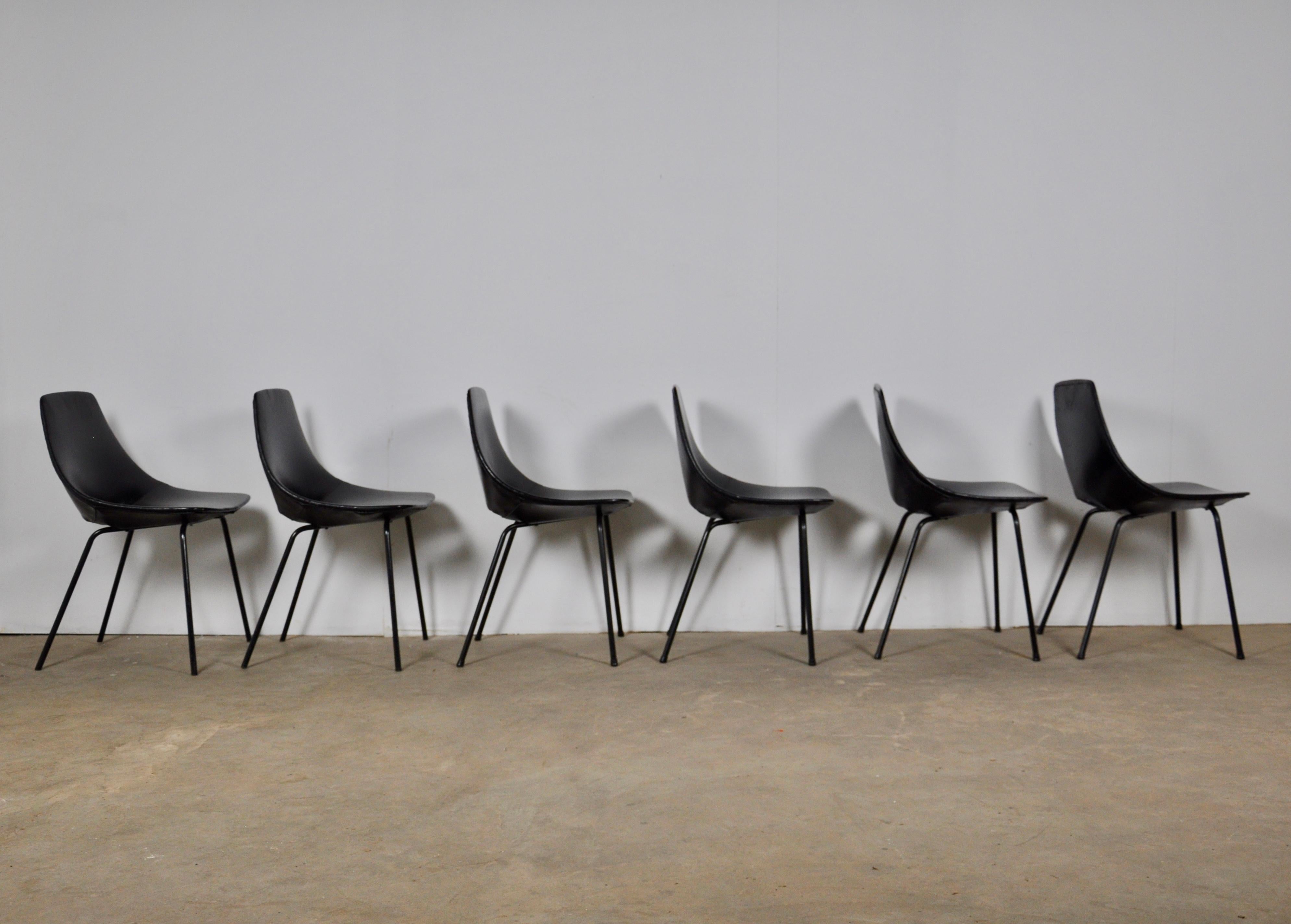 French Tonneau Chairs by Pierre Guariche for Steiner, 1950s Set of 6