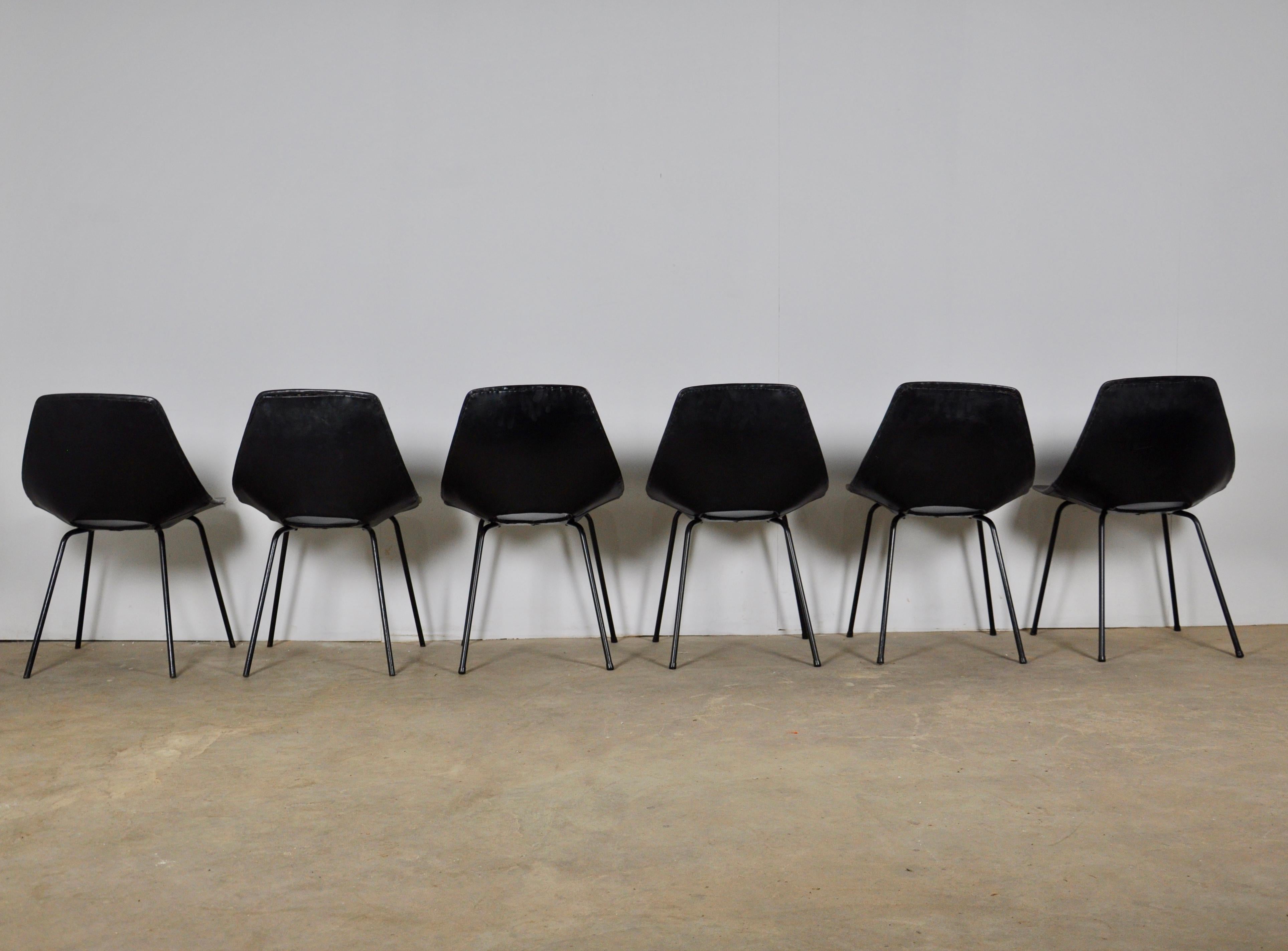 Tonneau Chairs by Pierre Guariche for Steiner, 1950s Set of 6 In Good Condition In Lasne, BE