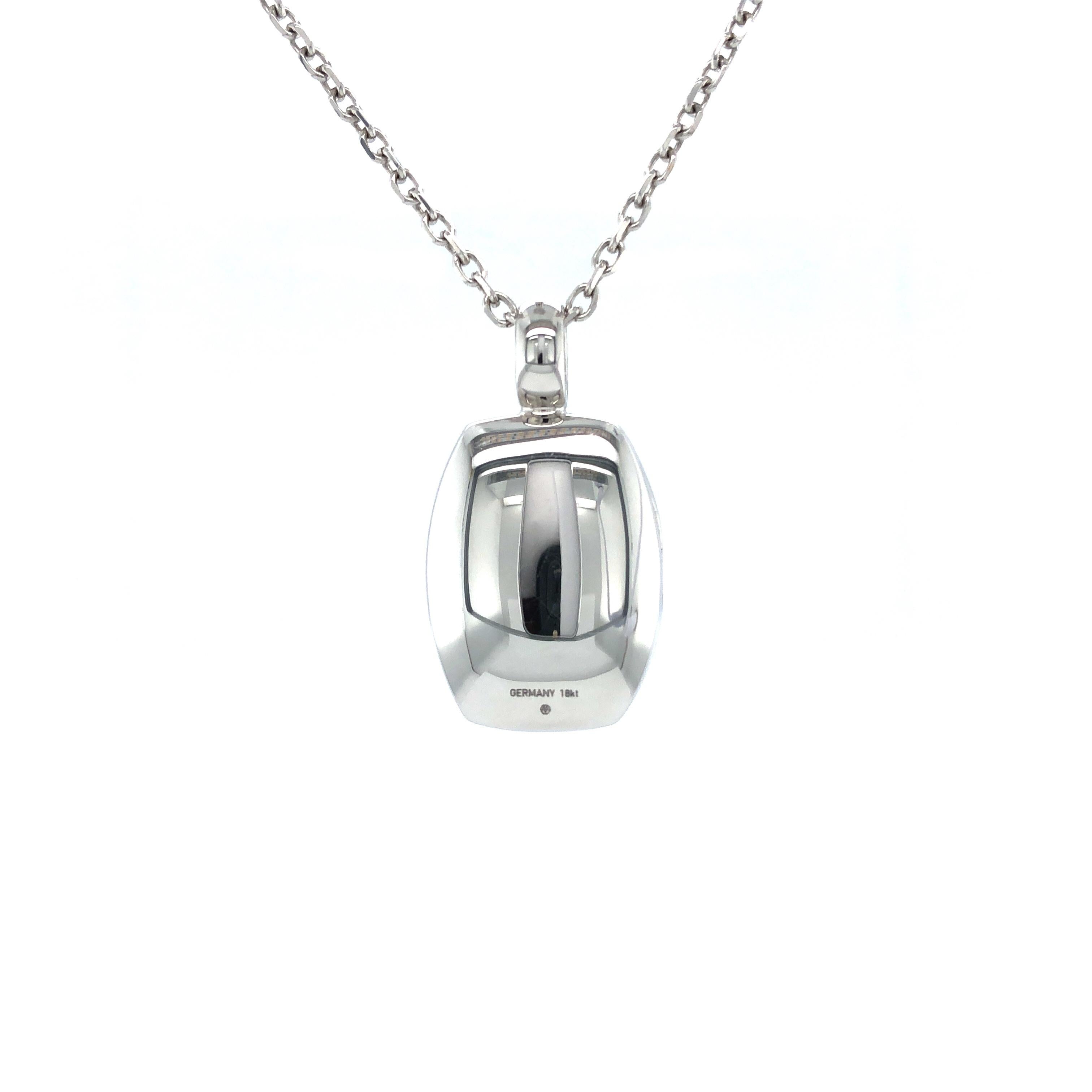 Contemporary Tonneau Shape - 18k White Gold - Pendant Locket Necklace with Rounded Corners For Sale