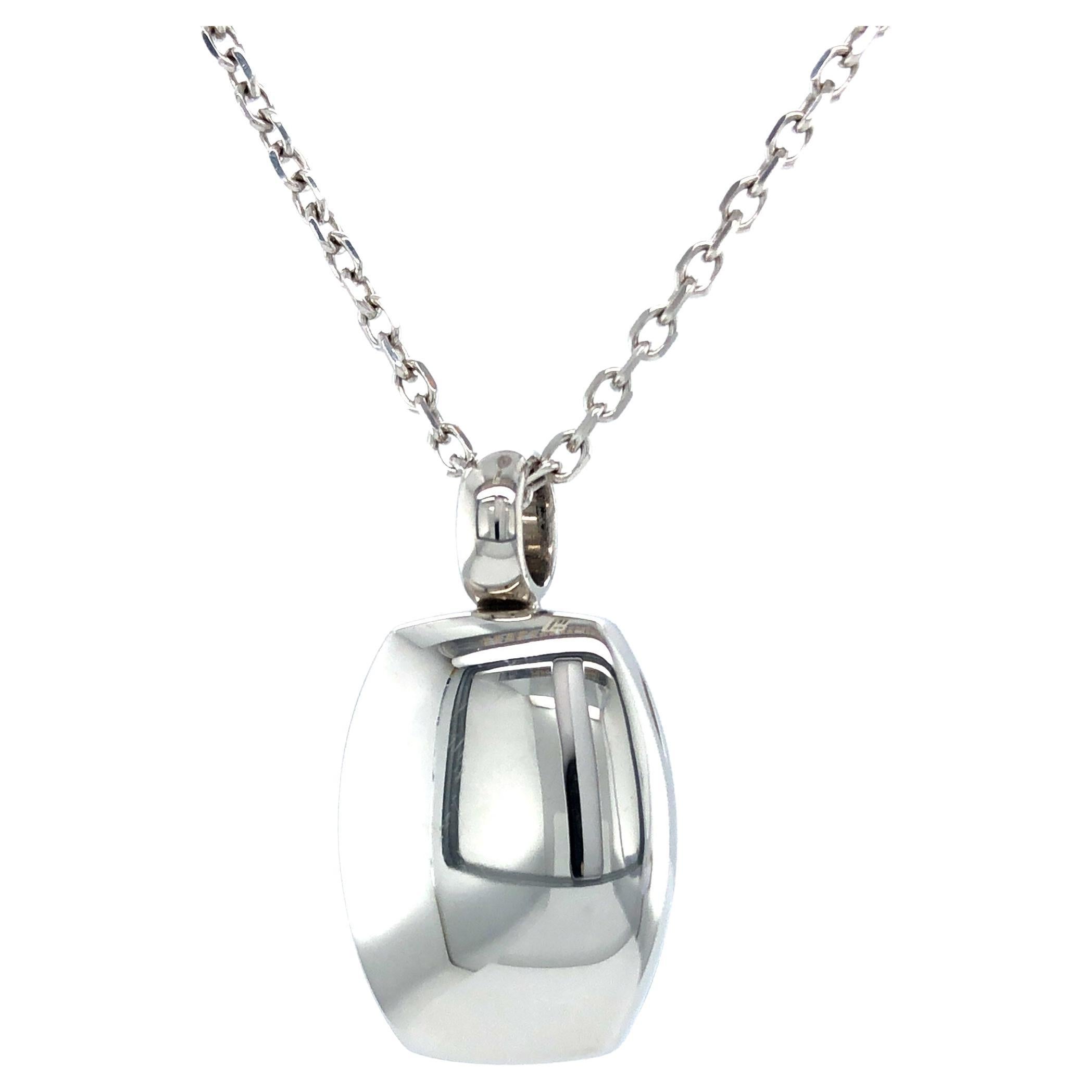 Tonneau Shape - 18k White Gold - Pendant Locket Necklace with Rounded Corners For Sale