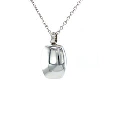 Tonneau Shape 18k White Gold Locket Pendant with Rounded Corners - Two Pictures