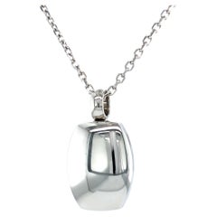 Tonneau Shape 18k White Gold Locket Pendant with Rounded Corners - Two Pictures