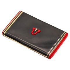 Tonnel Paris 1928 Art Deco Box In 14Kt Gold With Red & Black Lacquer And Diamond