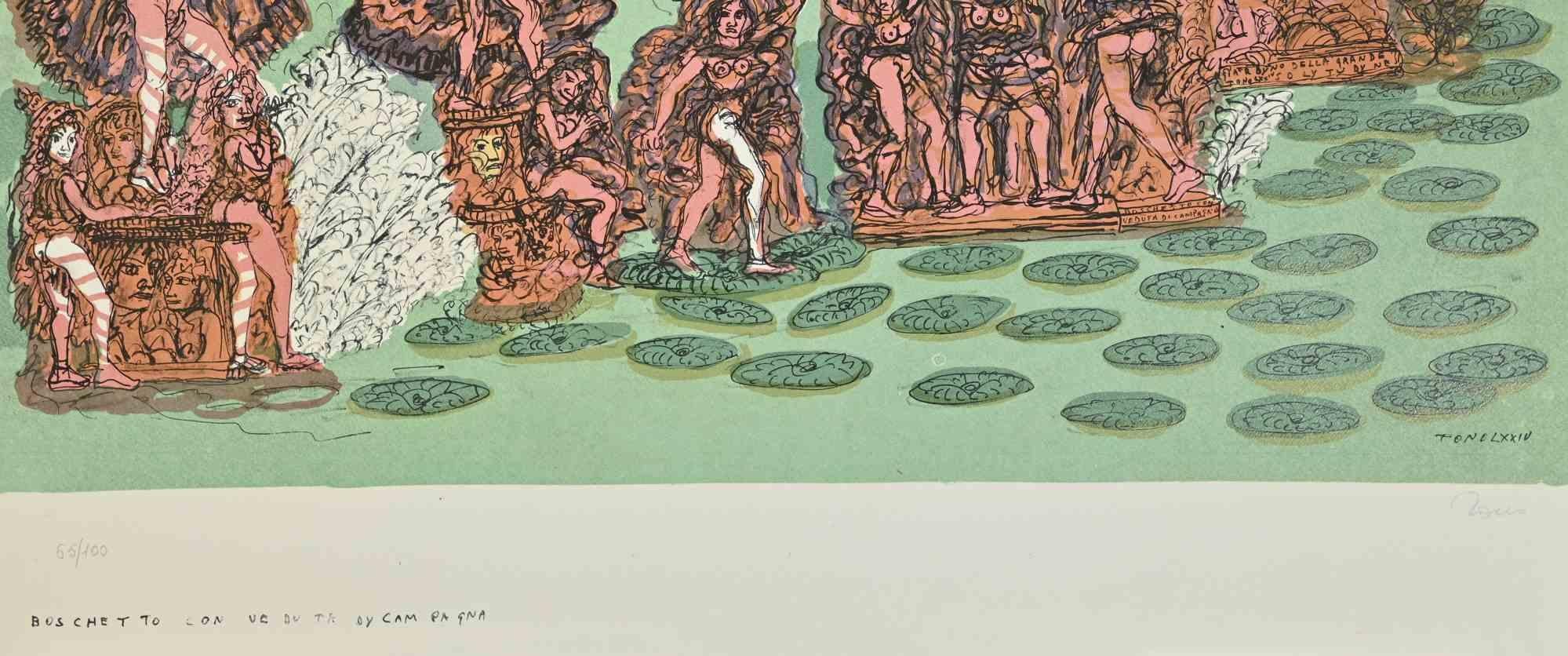 Vista del bosque - Litografía de Tono Zancanaro - 1975 en venta 1