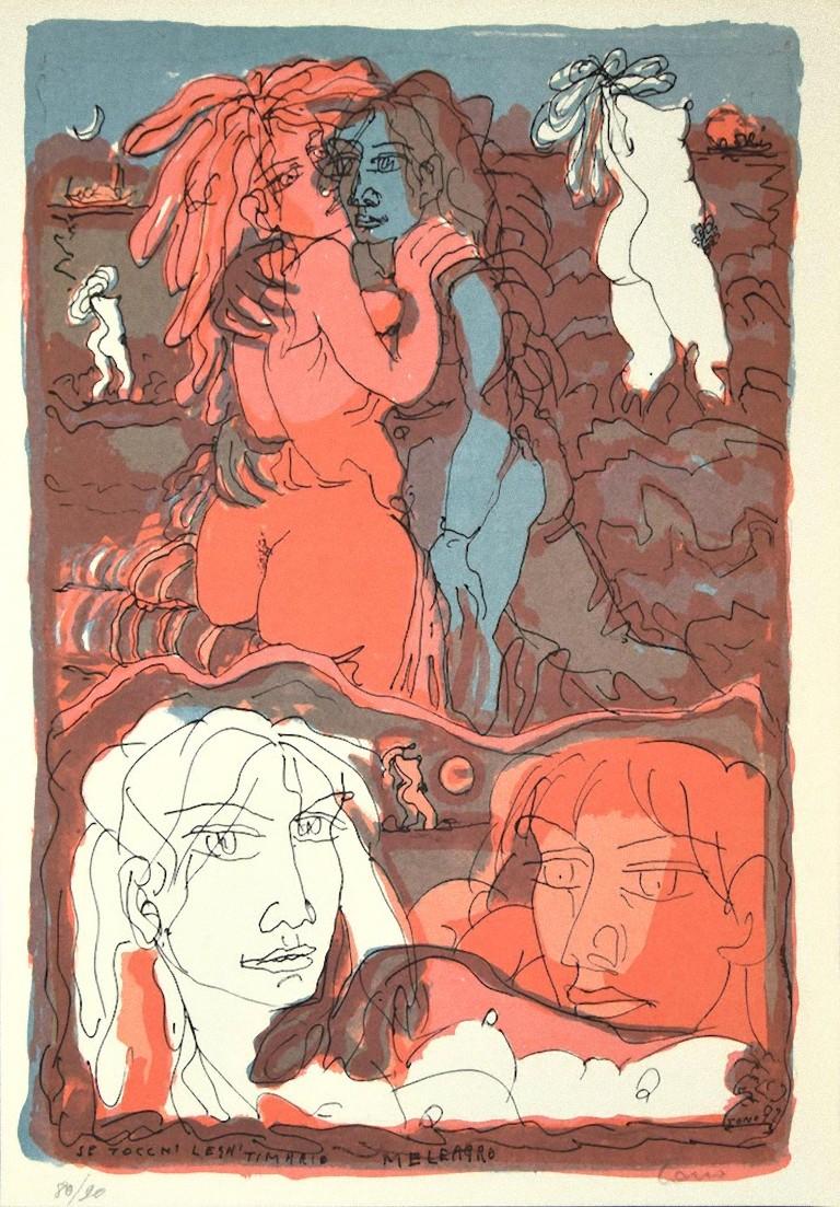 Girls is an original Serigraph artwork realized by Tono Zancanaro in 1973.

The print is hand-signed on the lower right. 

Numbered, edition 80/90.

The state of preservation is very good.

The scene represents the scenery of different girls through