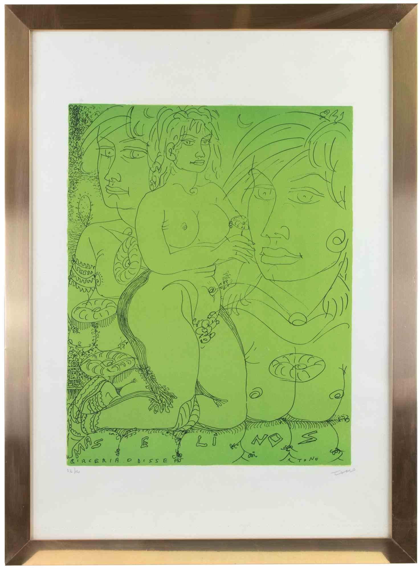 Maselinos circeria odissea es una obra de arte contemporánea realizada en el siglo XX.

Litografía mixta en color.

Incluye marco.

Firmado a mano y numerado en el margen inferior.

Edición de 52/150.