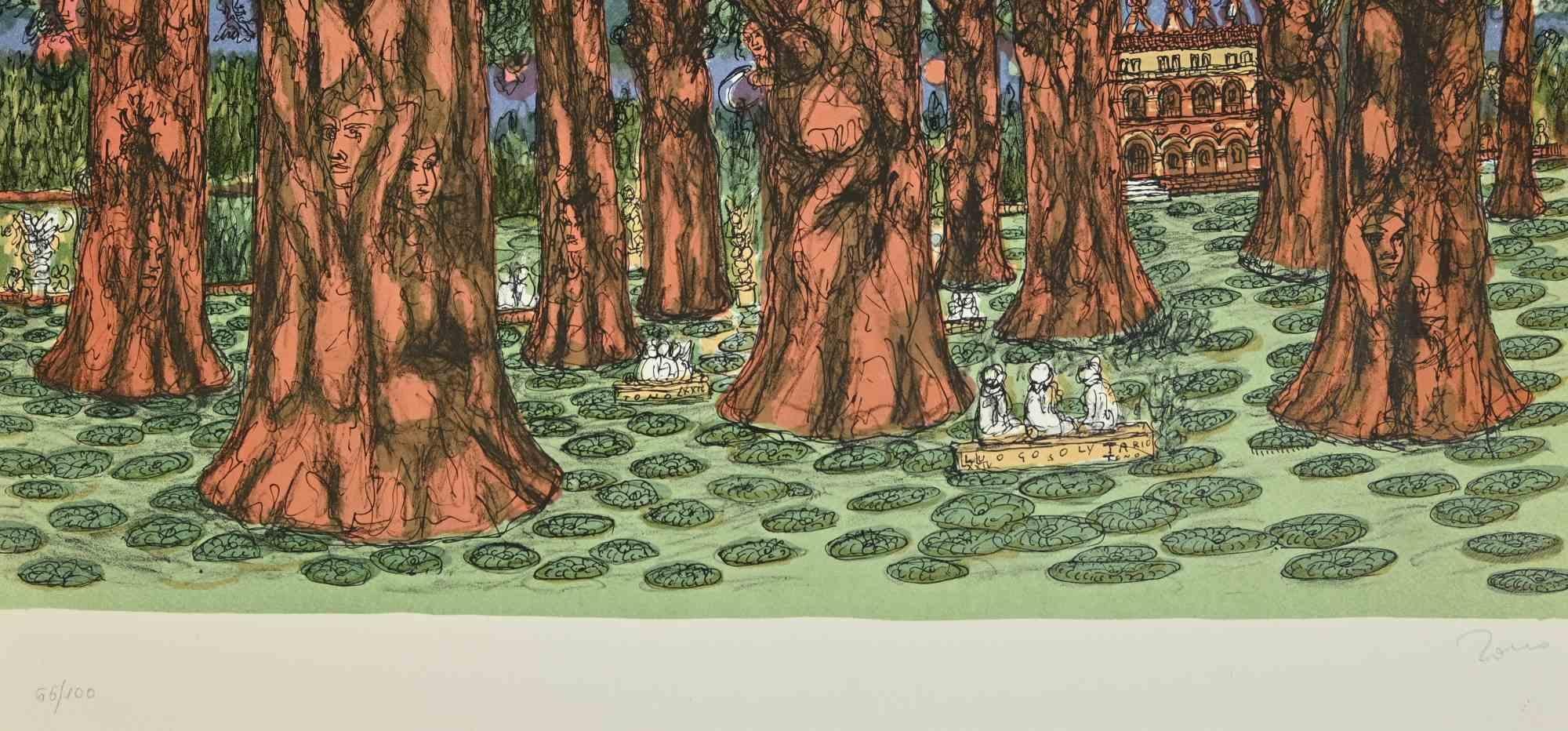 Bosco misterioso - Litografia di Tono Zancanaro - 1975 in vendita 1