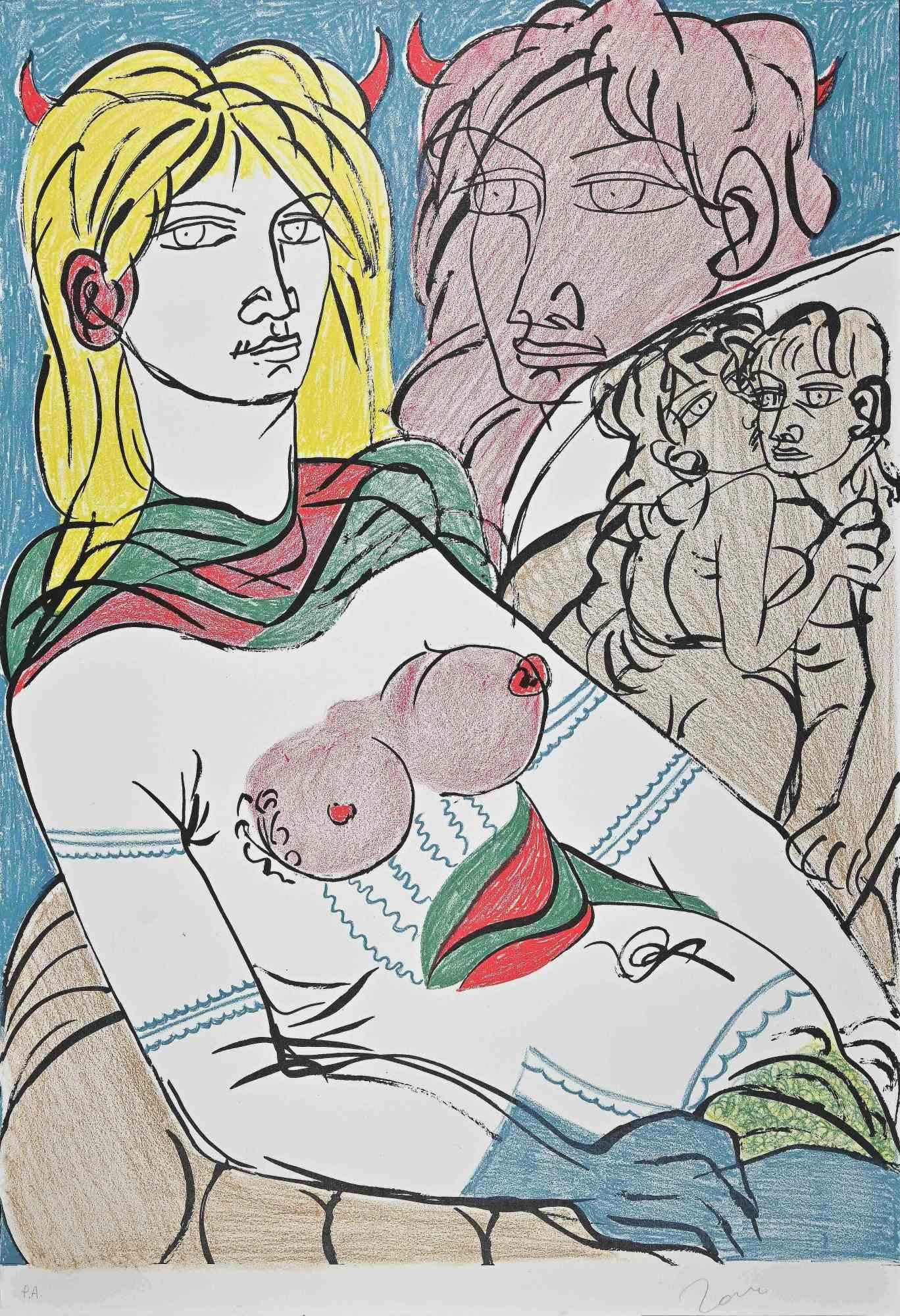 Poppea est une lithographie originale réalisée par Tono Zancanaro en 1981.

Signé à la main.

Preuve d'artiste.