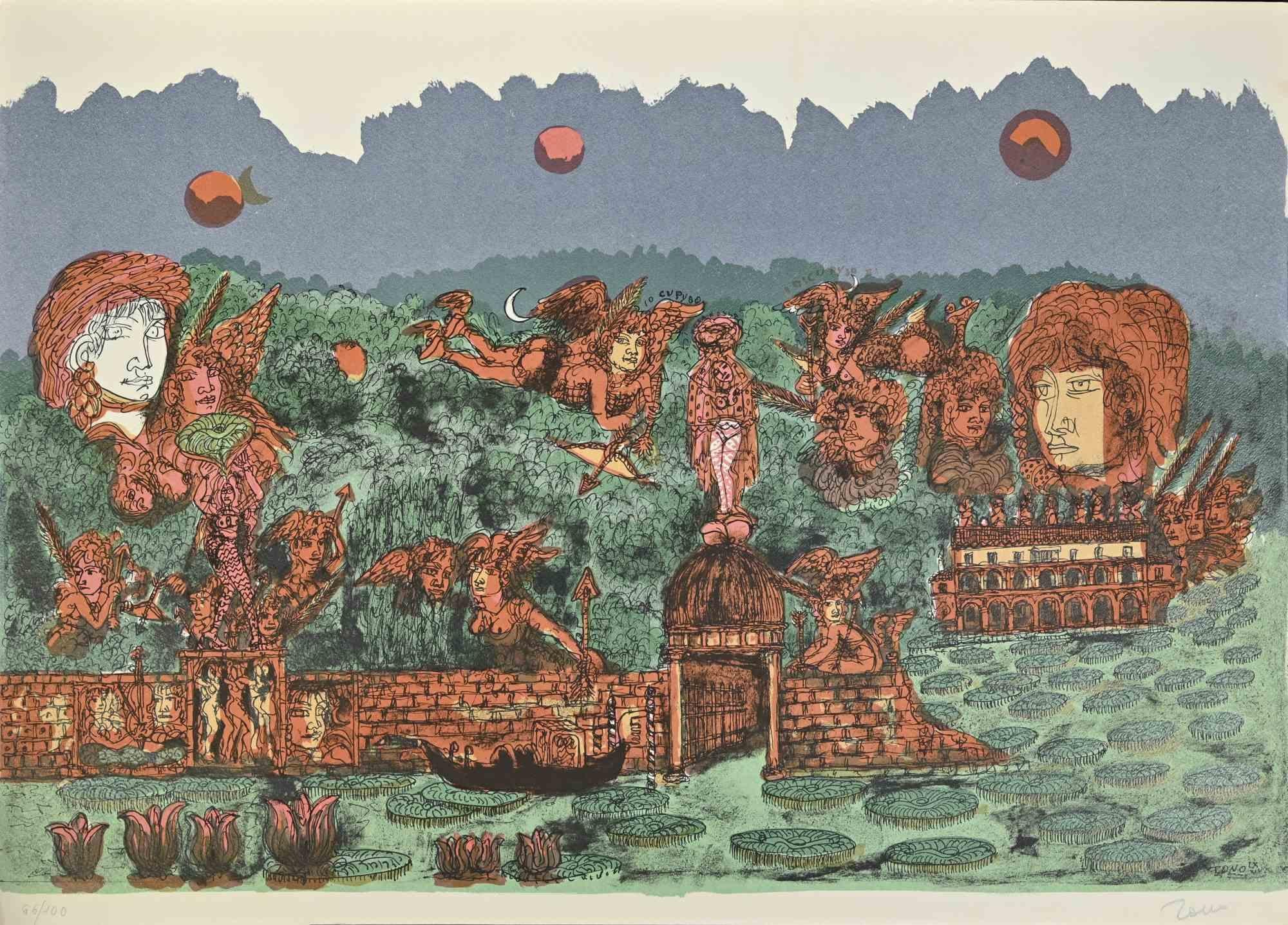 La brava ragazza di Cecina è una litografia colorata su carta realizzata da Tono Zancanaro nel 1975.

Firmato a mano a matita sulla parte inferiore.

Edizione numerata di 100 stampe.

Buone condizioni.

Pubblicata in "Opera Buffa" nel 1975.Per le
