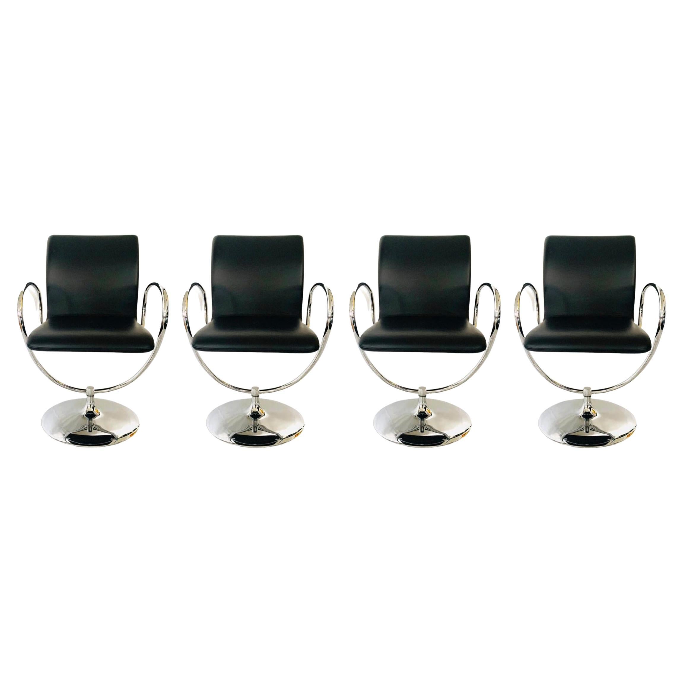 Tonon Swivel Chair Dining Room Living Room Black Leather and stainless steel en vente