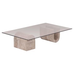Tonoz Travertine Coffee Table, Iconic Design, Glass Top
