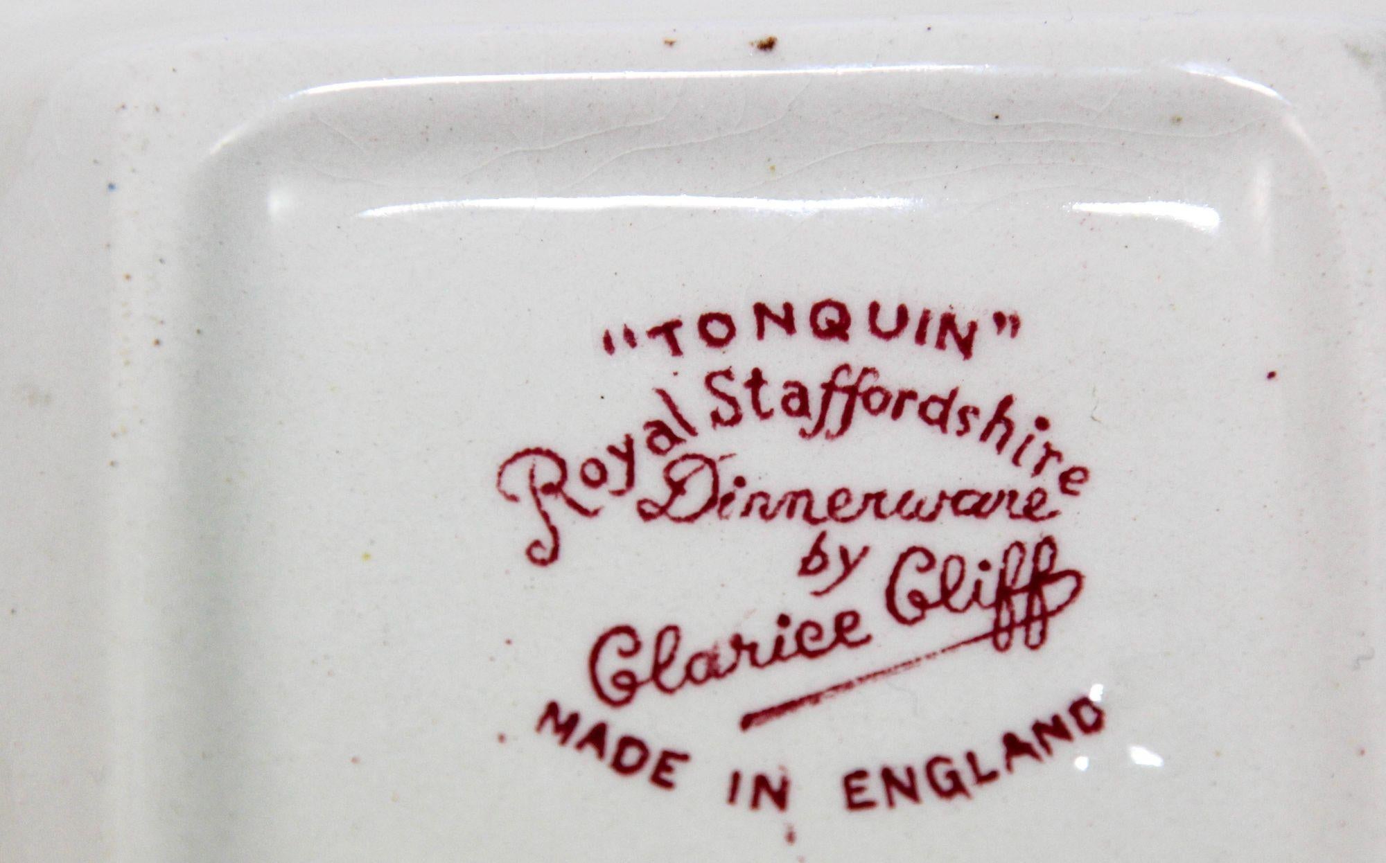 Tonquin Red Pink by ROYAL STAFFORDSHIRE by Clarice Cliff made in England Ashtray For Sale 6
