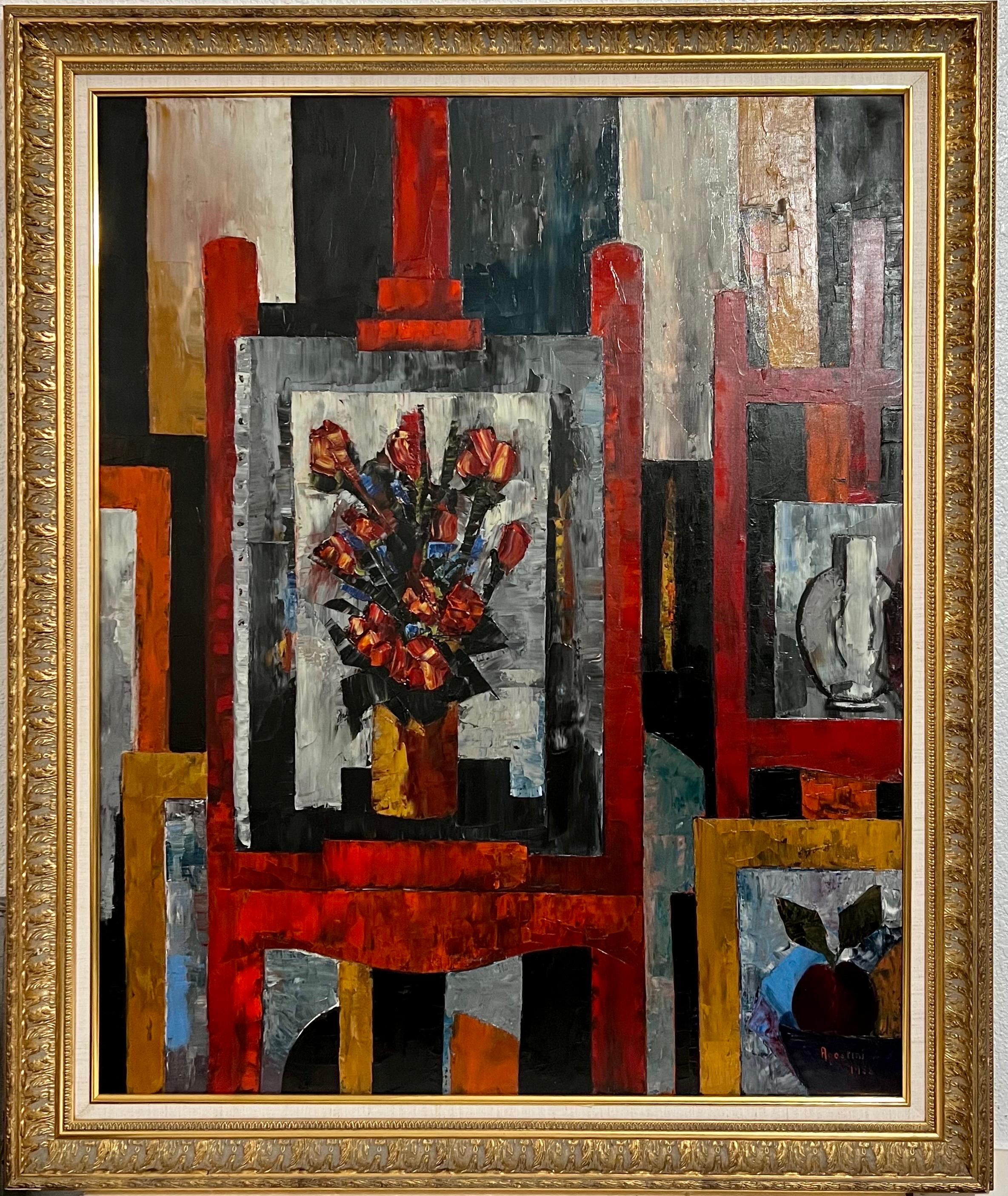 Large Modernist Colorful Atelier French Expressionist Oil Painting Tony Agostini For Sale 18