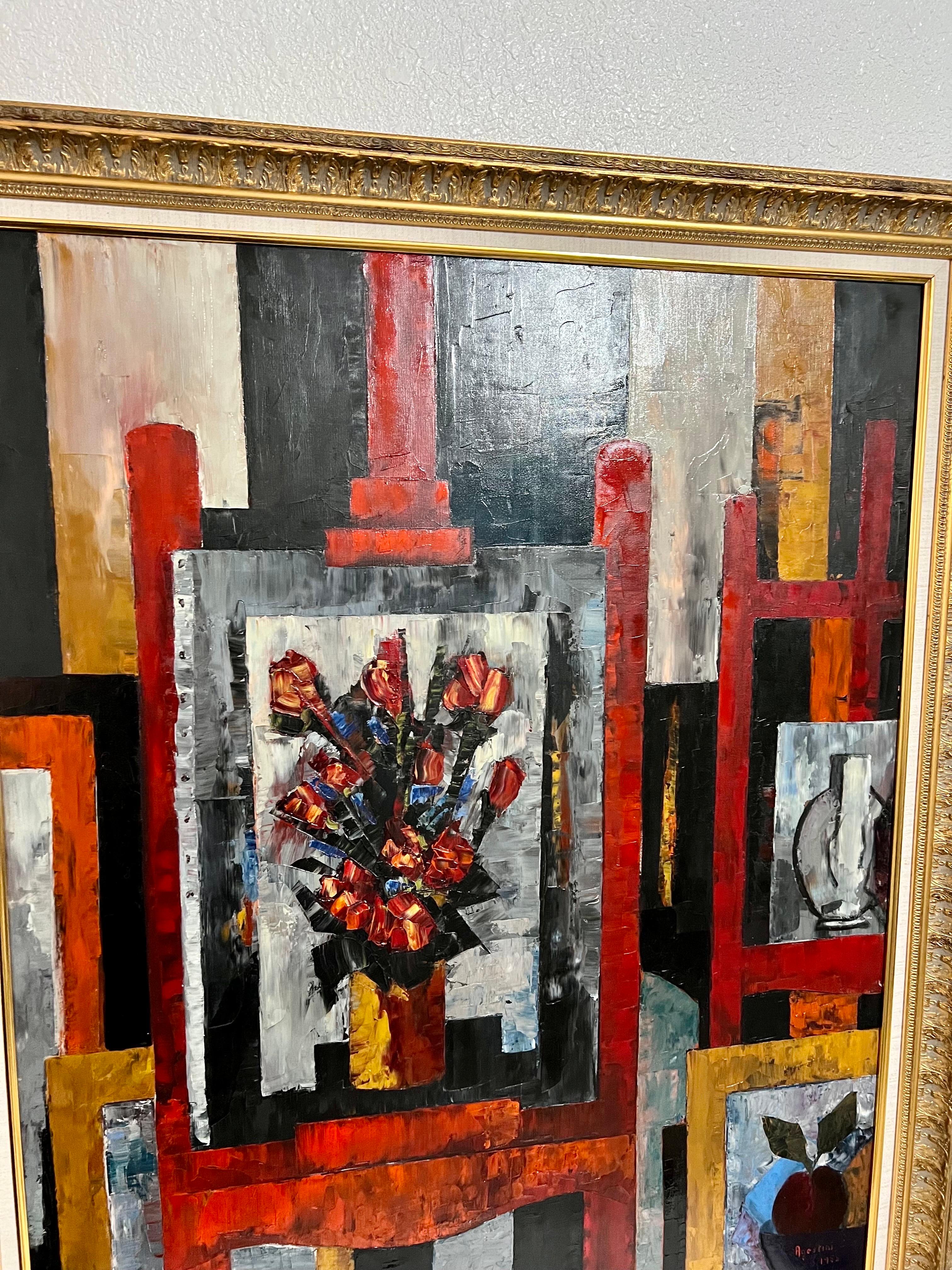 Grande peinture à l'huile expressionniste française et moderniste Tony Agostini en vente 3