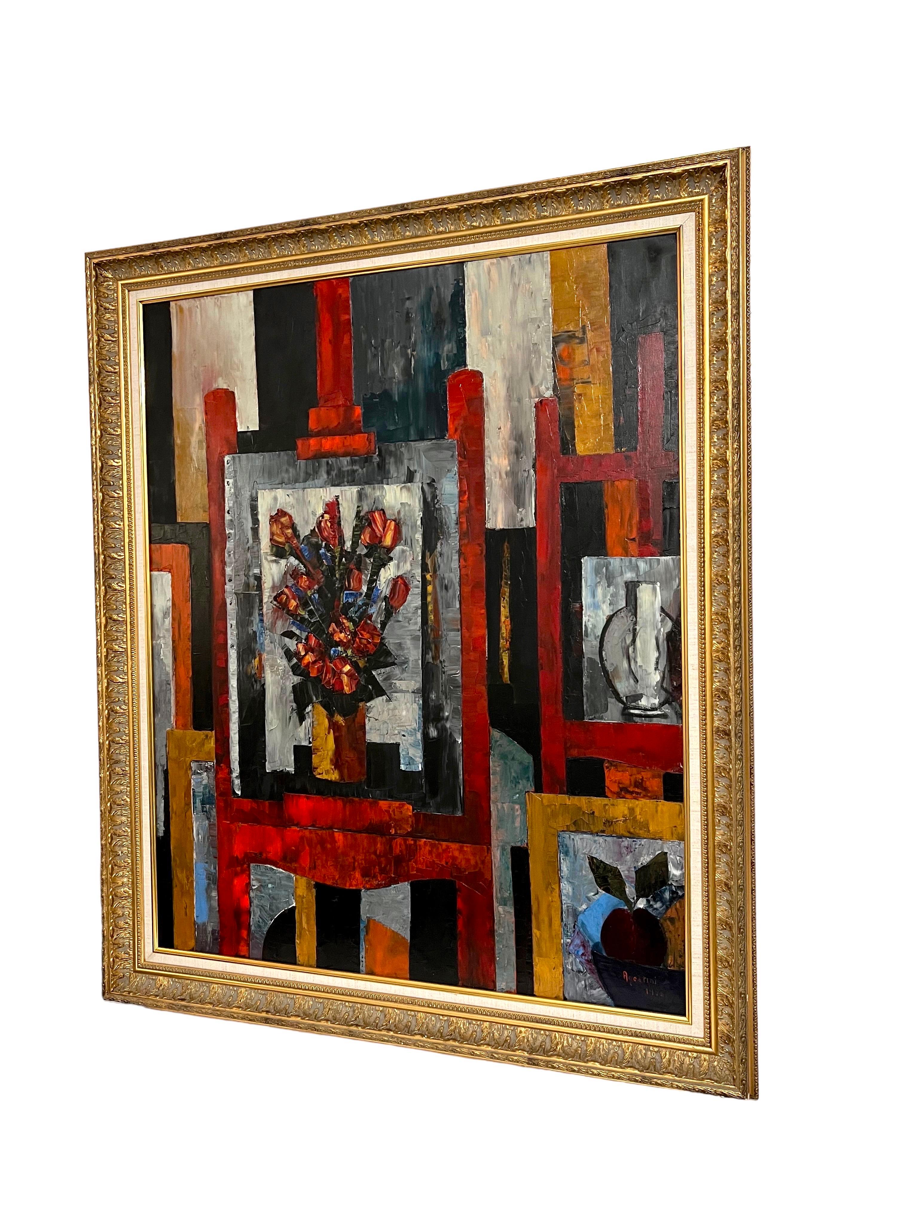 Großes modernistisches farbenfrohes Atelier französisches expressionistisches Ölgemälde Tony Agostini im Angebot 6