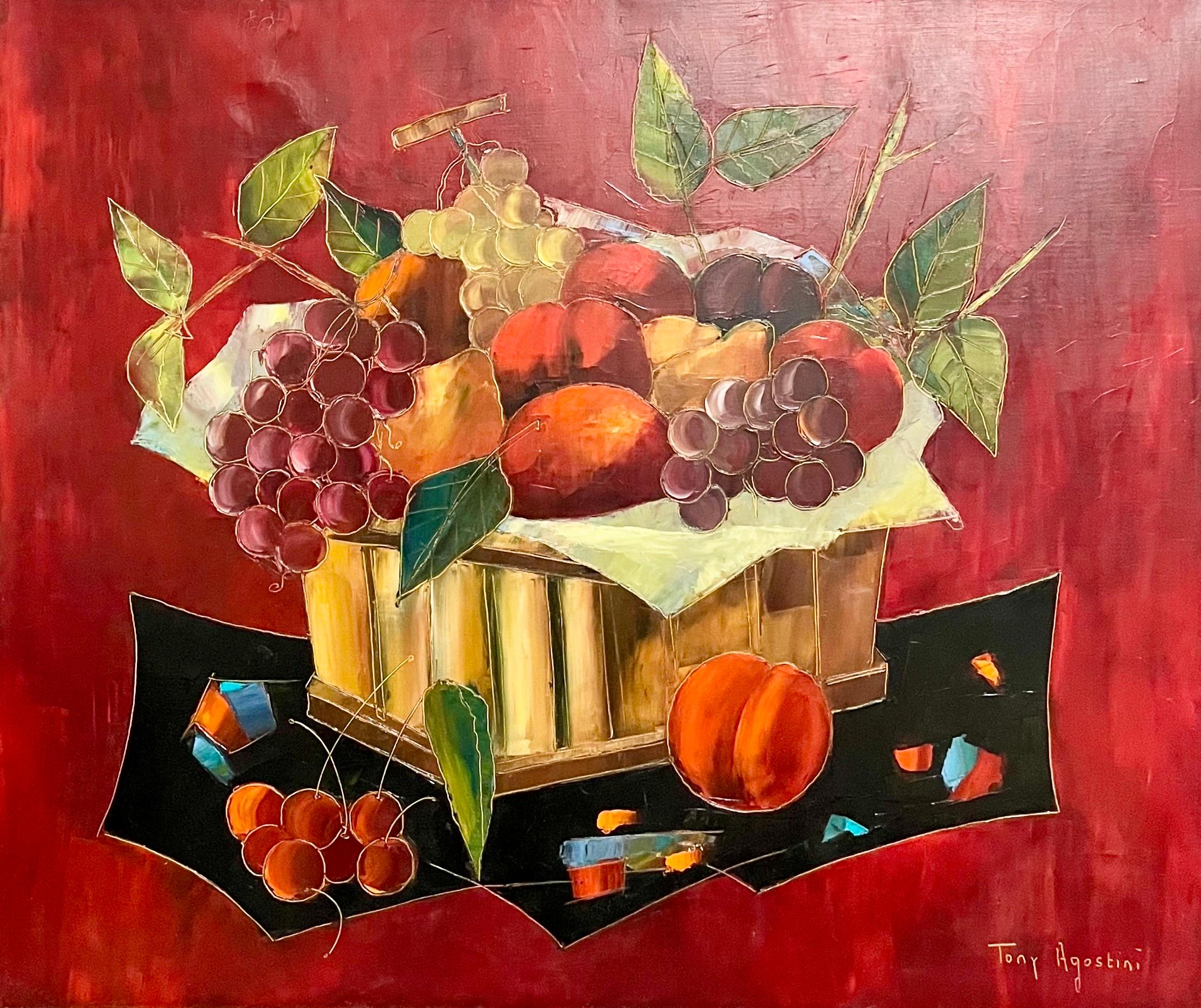 Modernist Fruit Bowl Still Life French Expressionist Oil Painting Tony Agostini 1