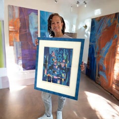 Tony Agostini Lithographie limitée signée au crayon Bouquet Au Vase Bleu Cadre personnalisé