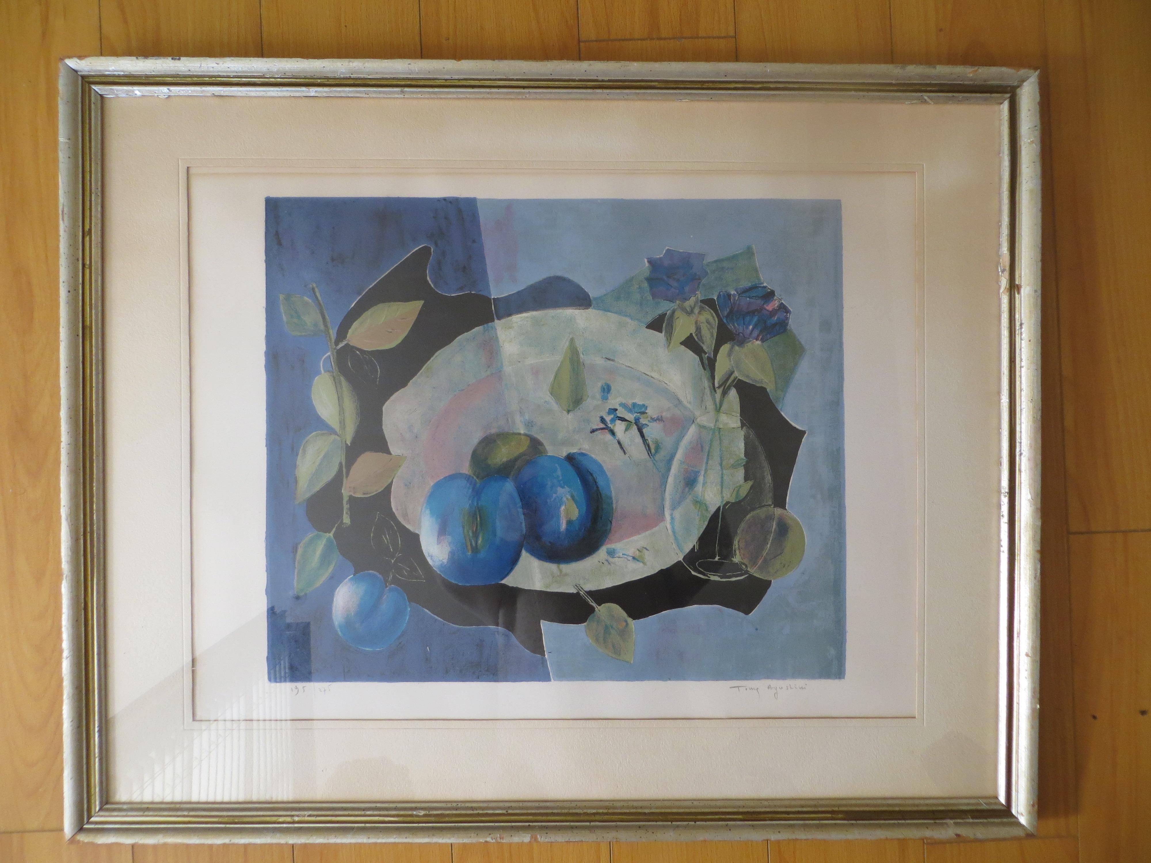 Tony Agostini Still-Life Print -  Lithograph " Still life with Plums "numbered 195/275  and signed by Agostini 