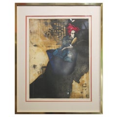 Vintage "Bucket Rider VI" Contemporary Figurative Lithograph of a Woman