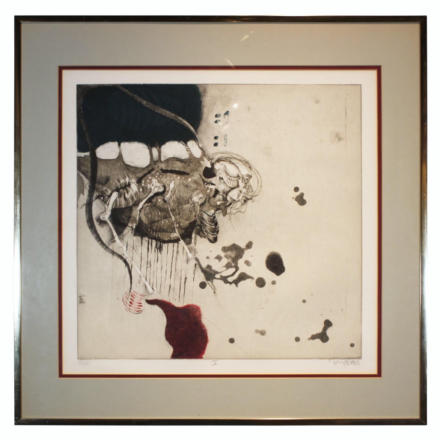 Tony Bass Abstract Print - "V" Contemporary Abstract Surrealist Lithograph, Edition 39 of 50 