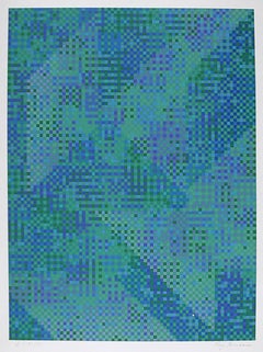 Blue City, sérigraphie géométrique abstraite en soie de Tony Bechara