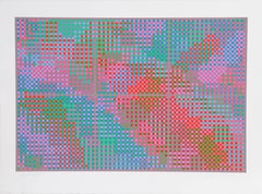 Seidenschirm Sixes, geometrischer abstrakter Siebdruck von Tony Bechara