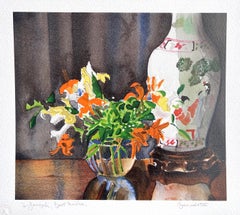 CHINESISCHE VASE Signierte Lithographie, Tony Bennett, Stillleben, Blumen, Orangenlilien