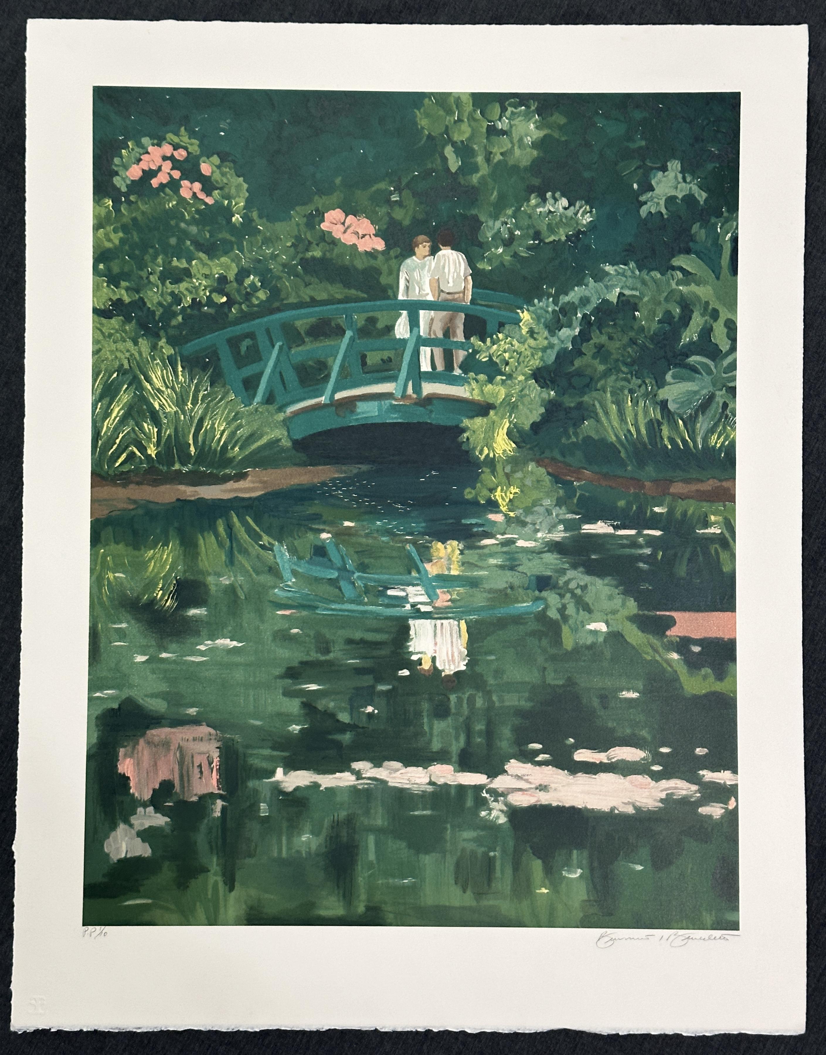 Amantes en el jardín de Monet Litografía firmada de edición limitada - Print de Tony Bennett