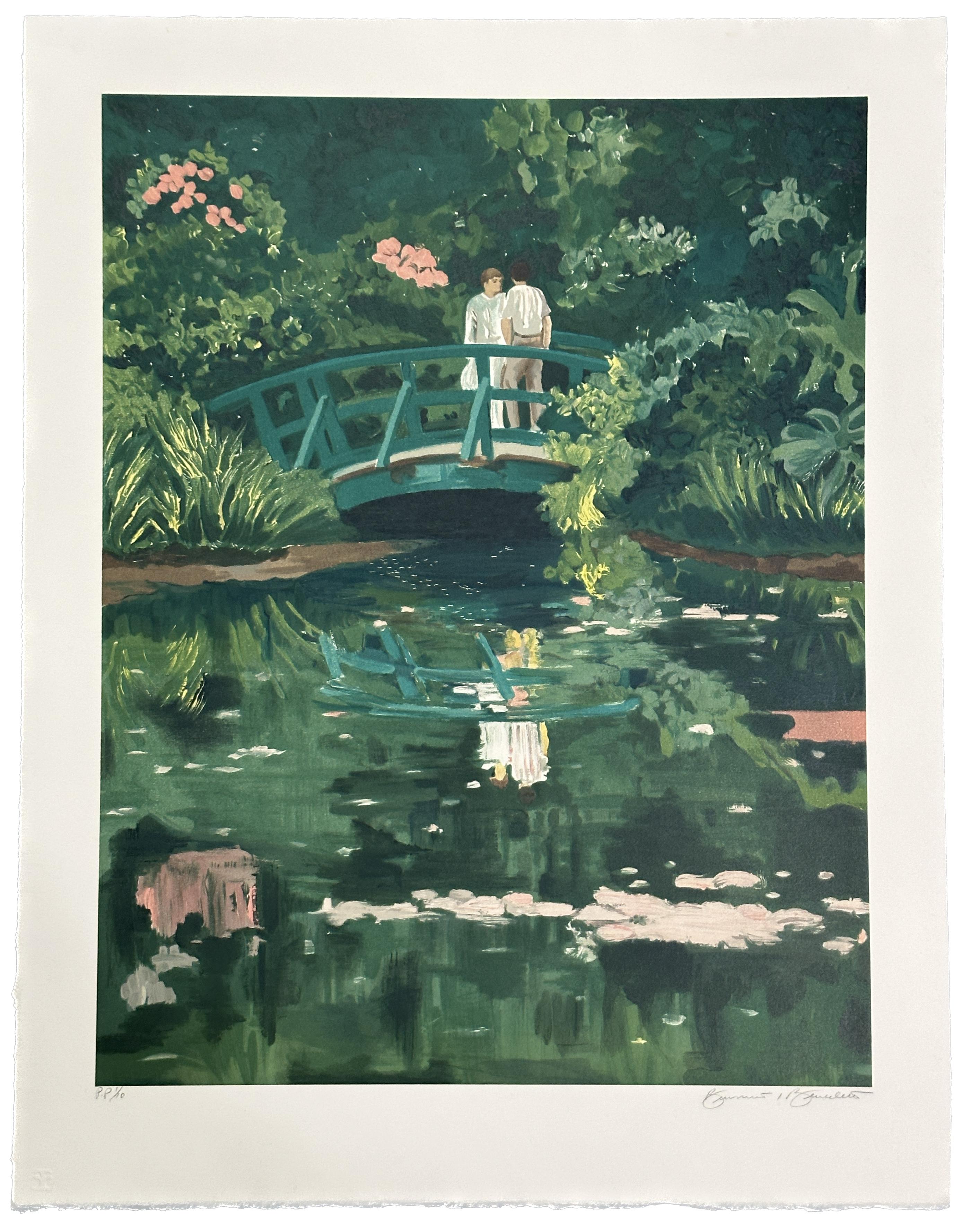 Landscape Print de Tony Bennett - Amantes en el jardín de Monet Litografía firmada de edición limitada